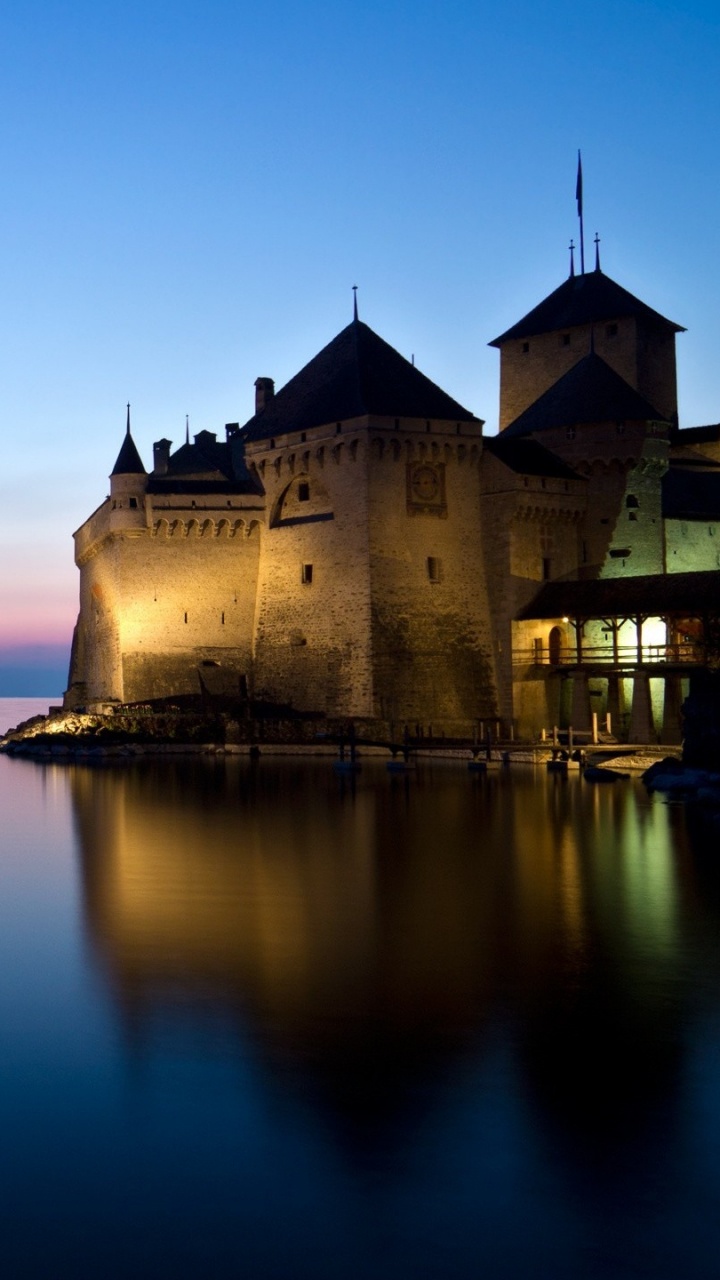 Chteau de Chillon, Chillon Castle, Montreux, Castle, Water. Wallpaper in 720x1280 Resolution