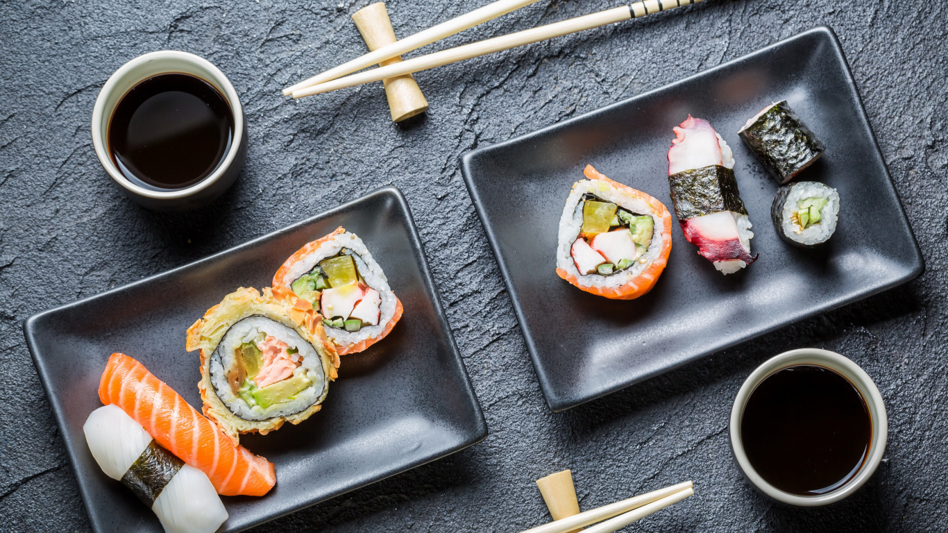 Japanische Küche, Sushi, Makizushi, Restaurant, Kochen. Wallpaper in 1366x768 Resolution