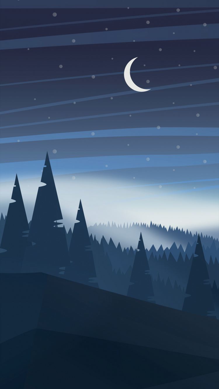 Illustration, Landschaftsmalerei, Zeichnung, Malerei, Nacht. Wallpaper in 750x1334 Resolution