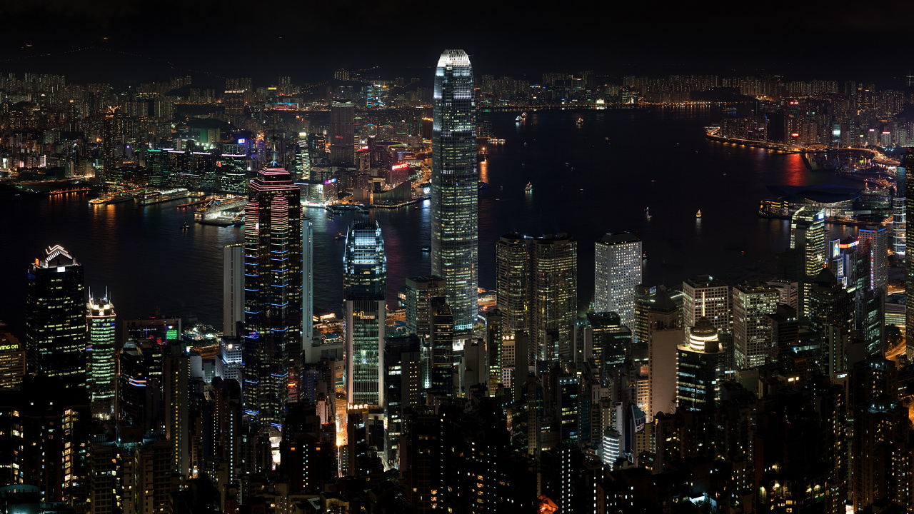 Skyline Der Stadt Bei Nacht Night. Wallpaper in 1280x720 Resolution