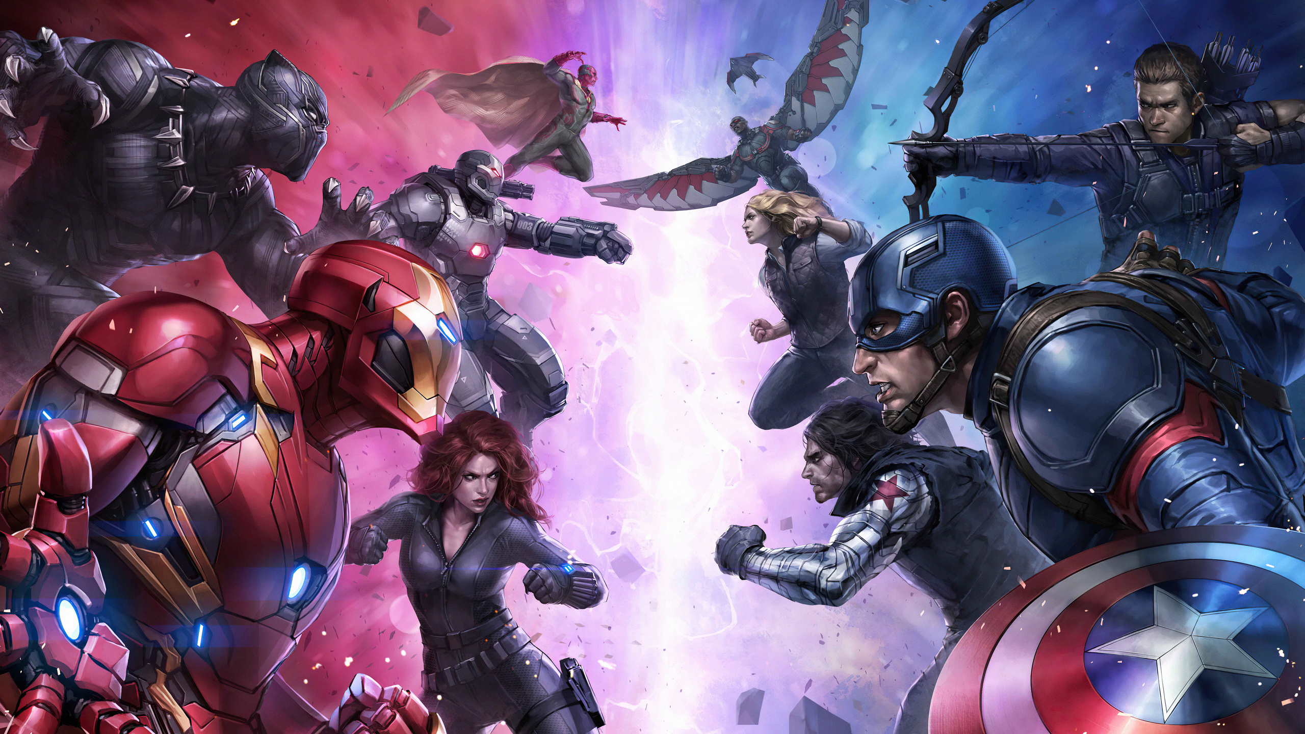 Marvel Future Fight, Captain America Civil War, Human Torch, Captain America, Thanos. Wallpaper in 2560x1440 Resolution