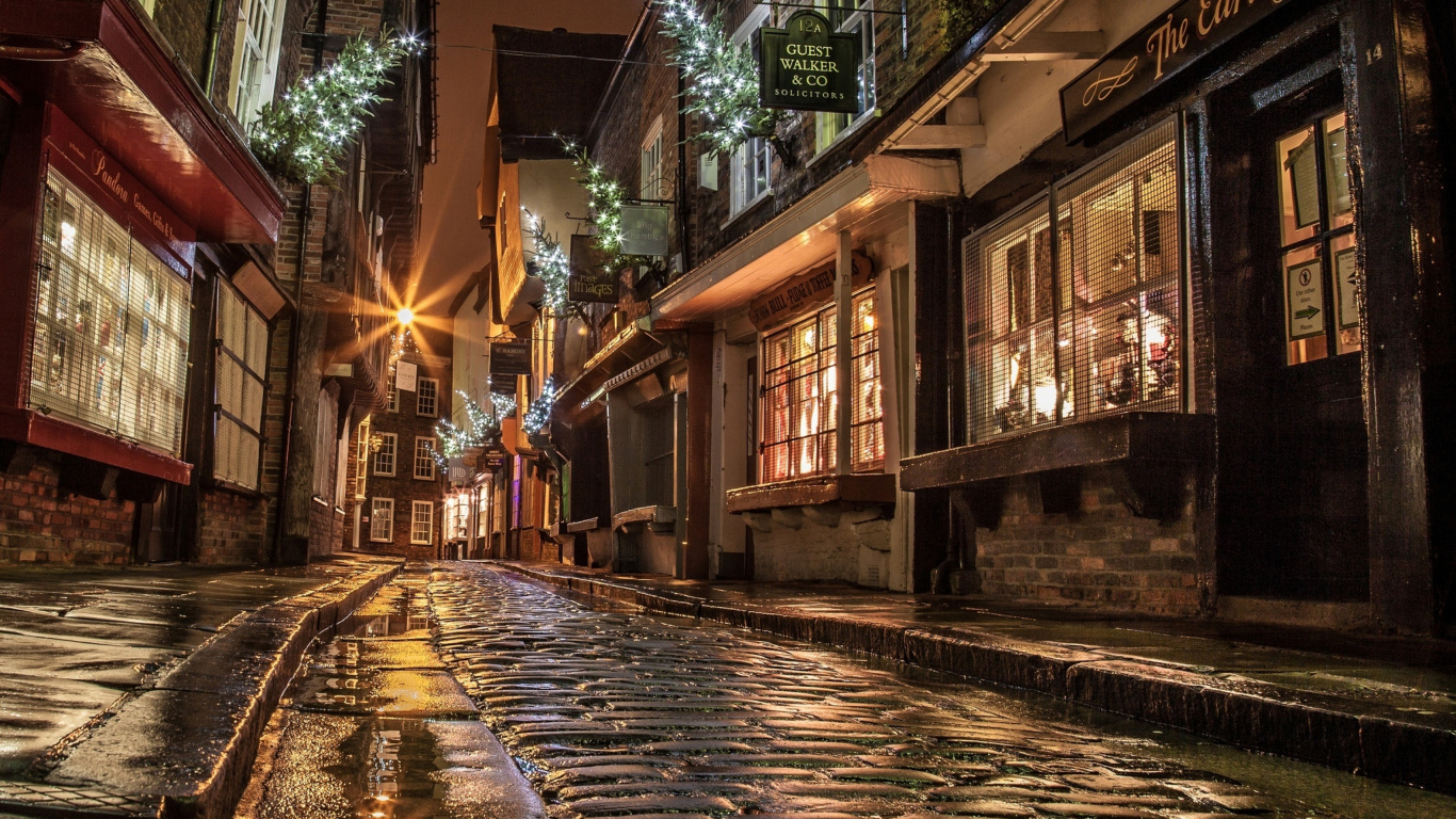 街, 巷子里, 街区, 正面, 晚上 壁纸 1366x768 允许