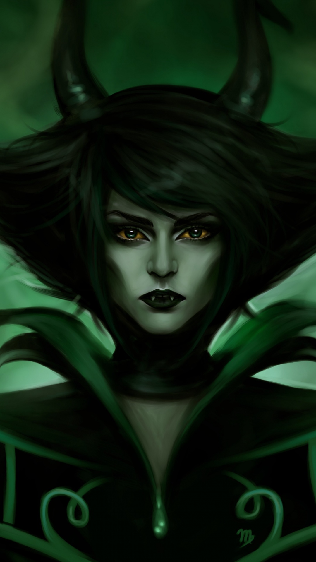 Black Haired Woman in Black Dress Illustration. Wallpaper in 1080x1920 Resolution