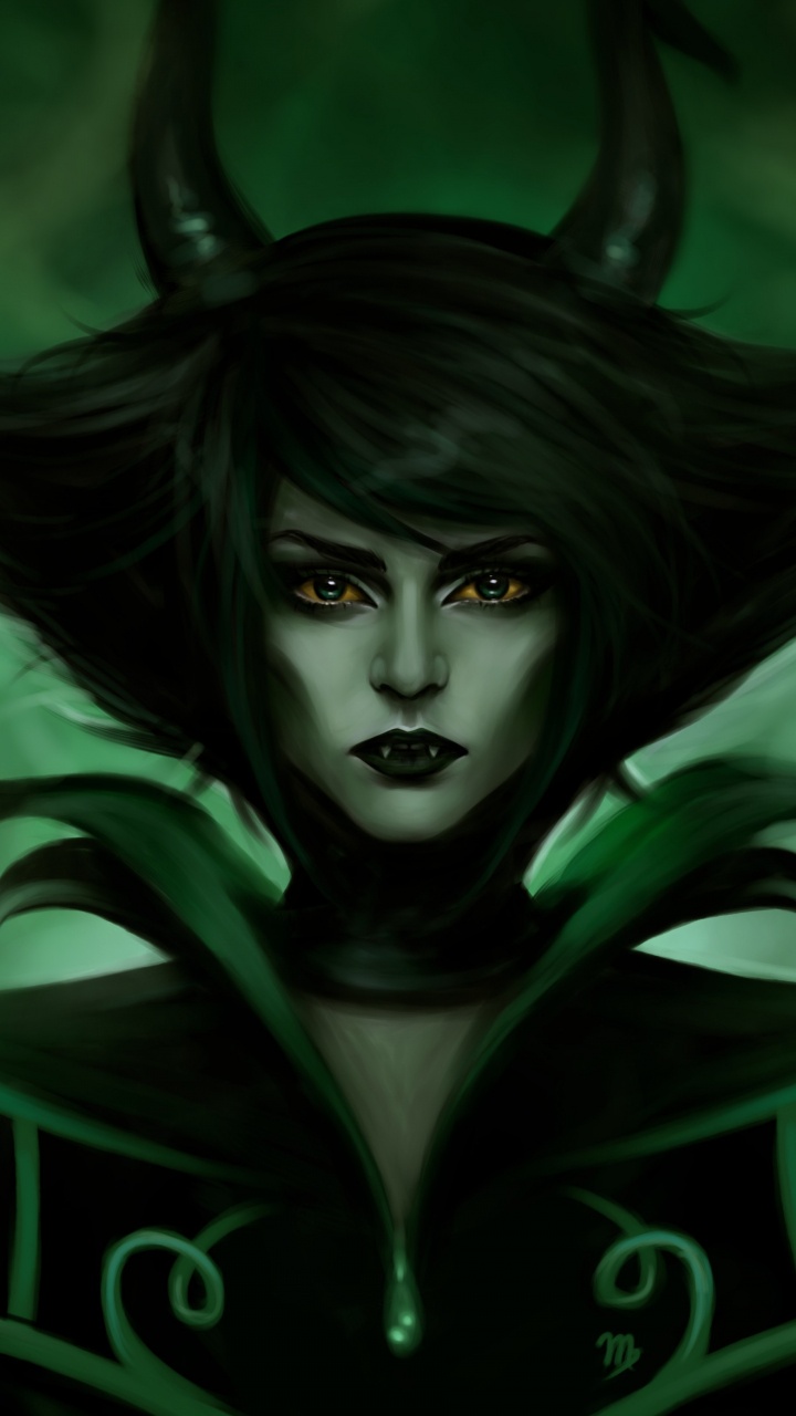 Black Haired Woman in Black Dress Illustration. Wallpaper in 720x1280 Resolution