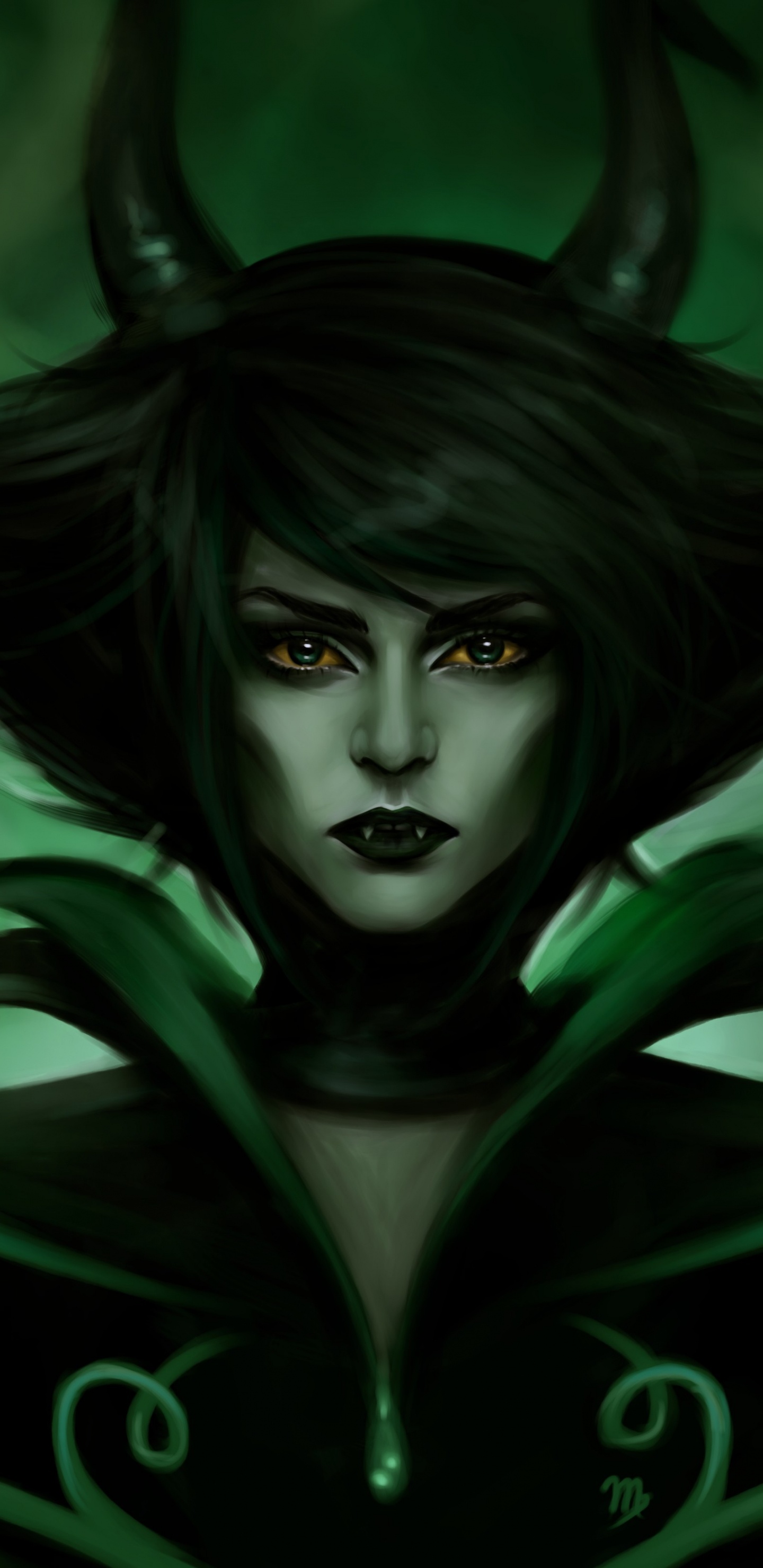 Mujer de Pelo Negro en Vestido Negro Ilustración. Wallpaper in 1440x2960 Resolution