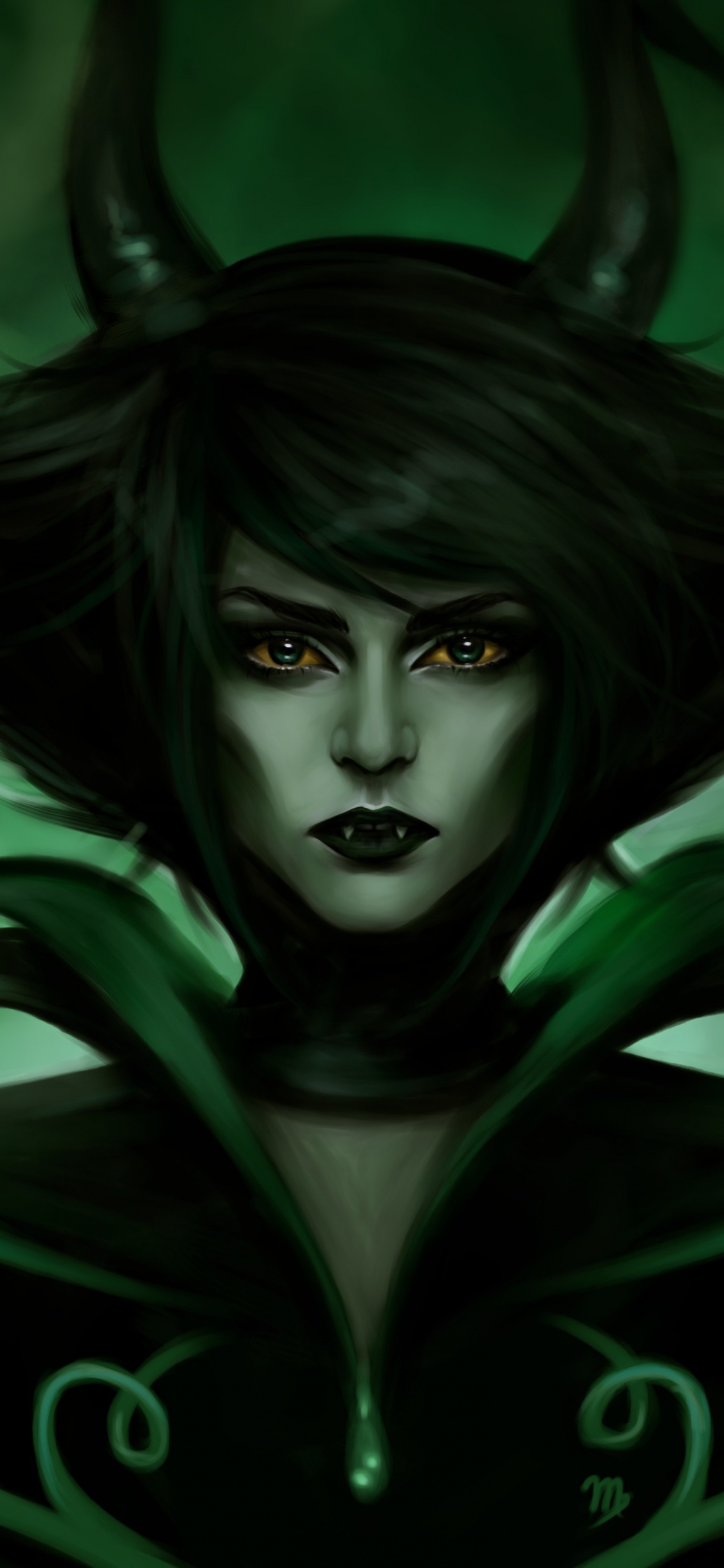 Femme Aux Cheveux Noirs en Illustration de Robe Noire. Wallpaper in 1125x2436 Resolution