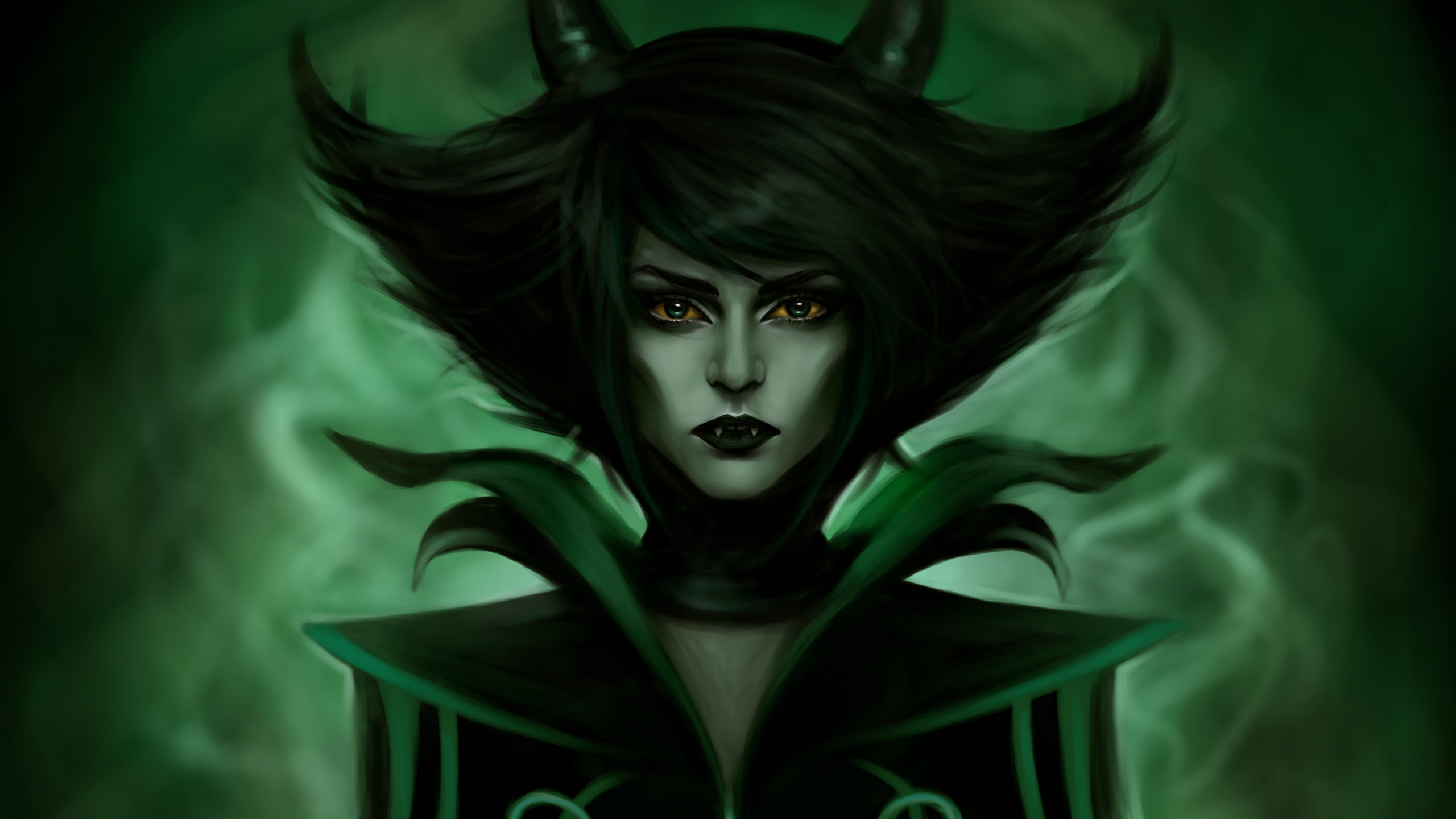 Femme Aux Cheveux Noirs en Illustration de Robe Noire. Wallpaper in 2560x1440 Resolution