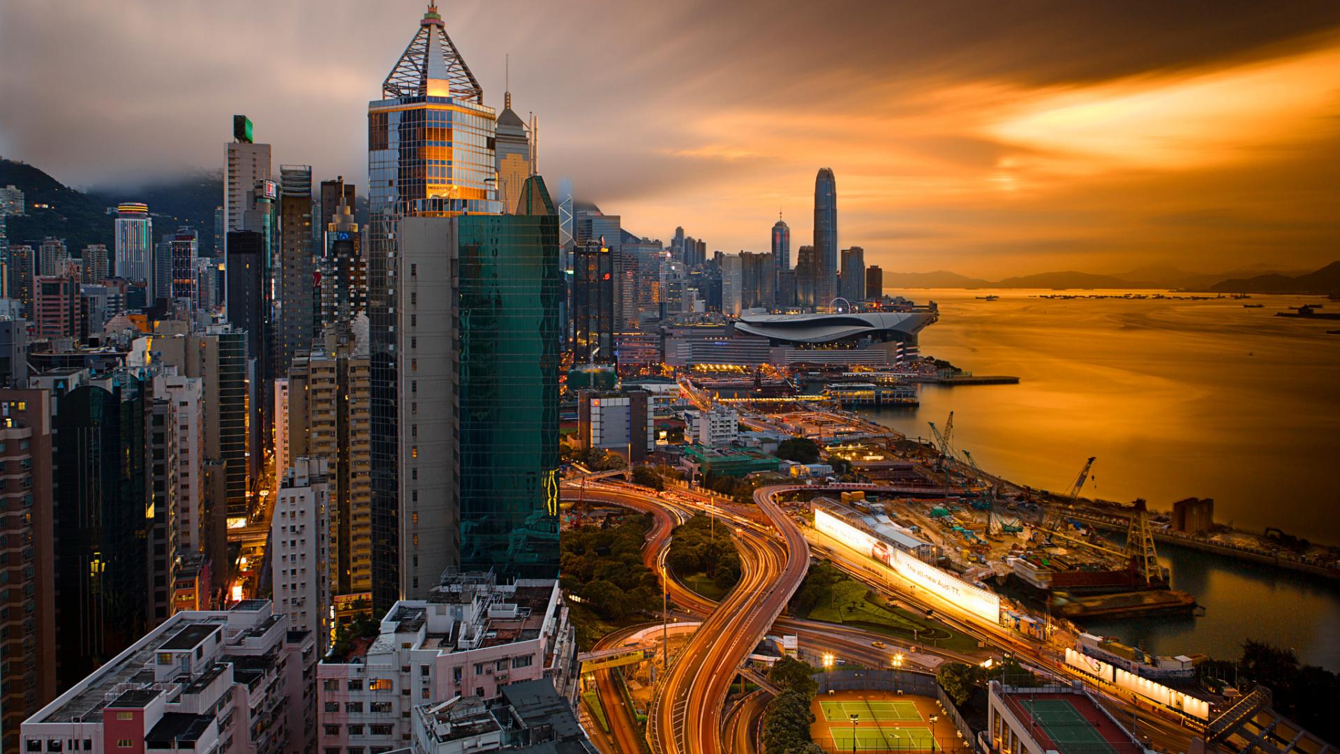 City Skyline During Golden Hour. Wallpaper in 1920x1080 Resolution