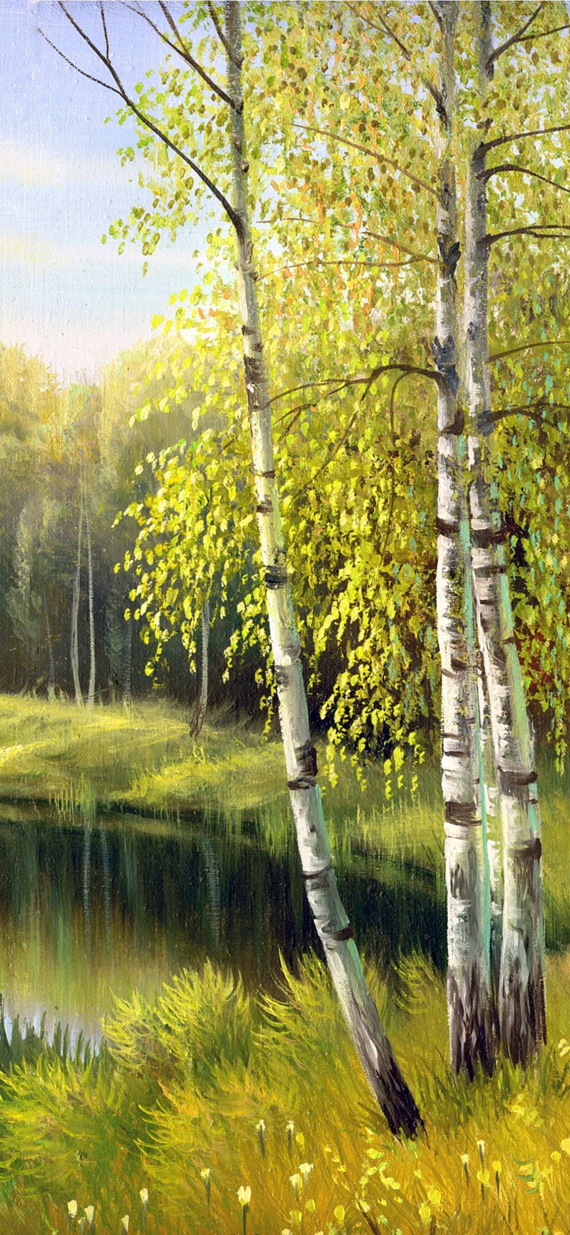 风景画, 油画, 性质, 反射, 自然保护区 壁纸 1125x2436 允许