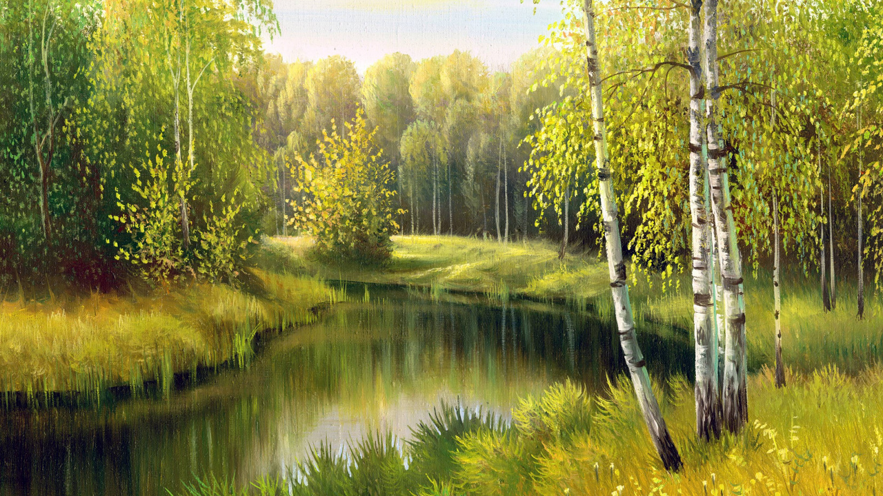 风景画, 油画, 性质, 反射, 自然保护区 壁纸 1280x720 允许