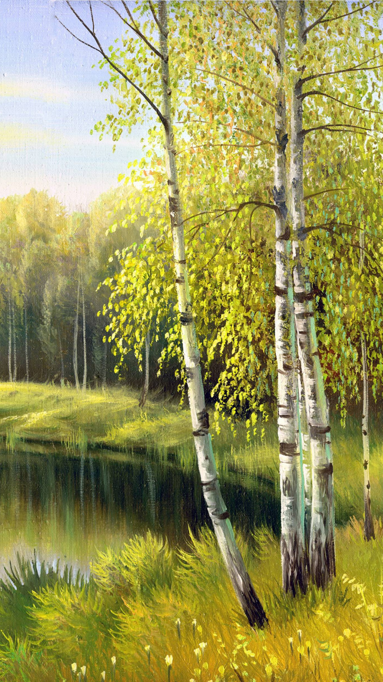 风景画, 油画, 性质, 反射, 自然保护区 壁纸 750x1334 允许