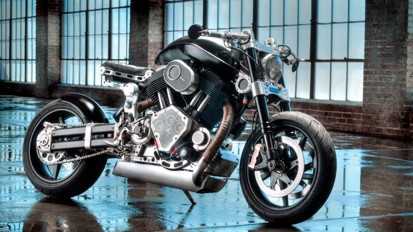 Motocicleta Cruiser Negra y Plateada. Wallpaper in 1366x768 Resolution