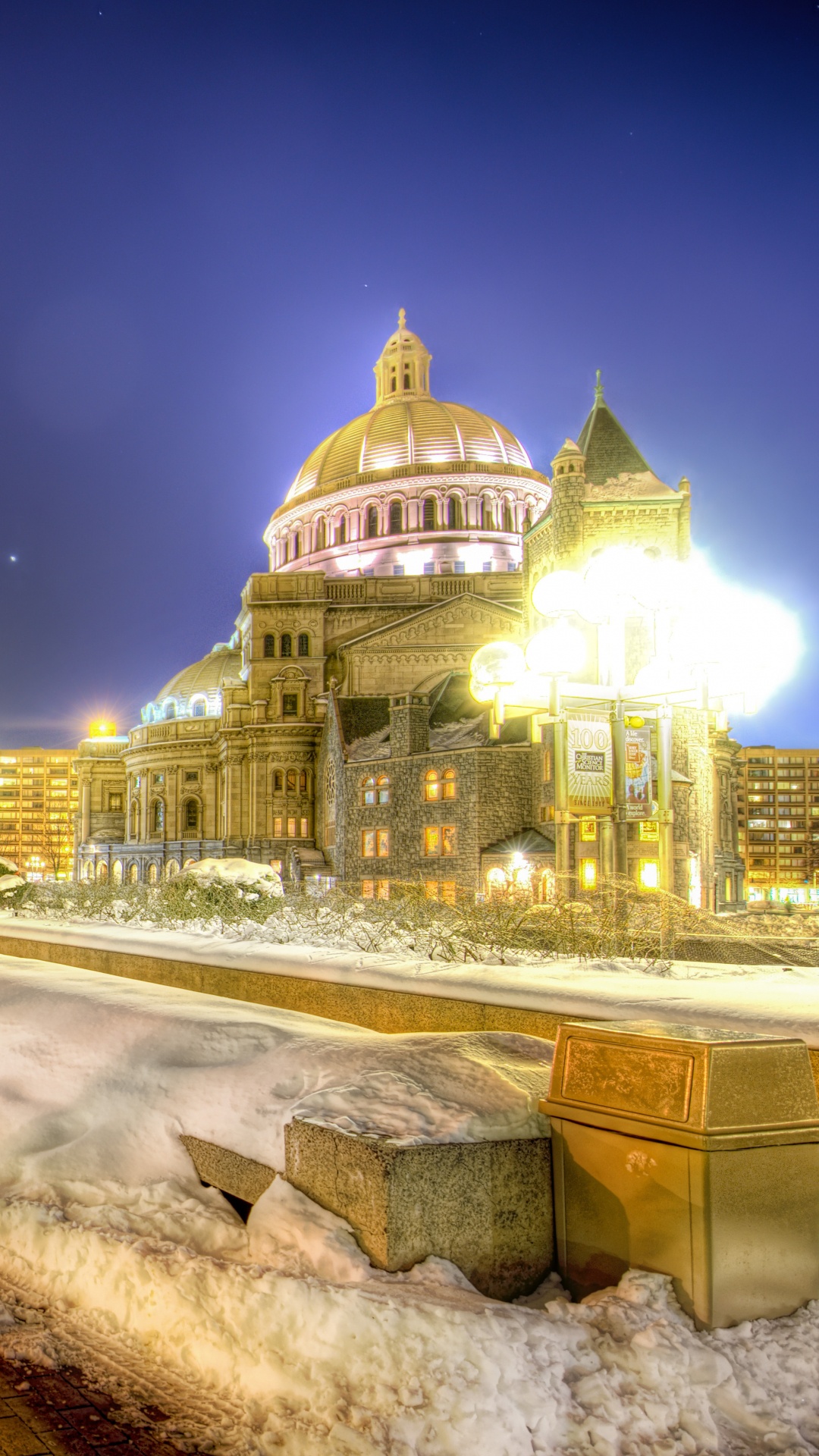 White and Brown Dome Building Near Trees During Night Time. Wallpaper in 1080x1920 Resolution