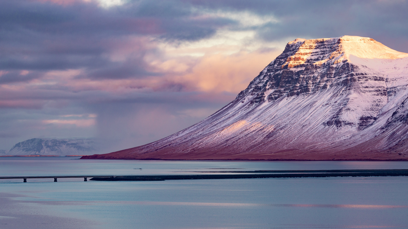 Fjord, Mountain, Mountainous Landforms, Natural Landscape, Cloud. Wallpaper in 1366x768 Resolution