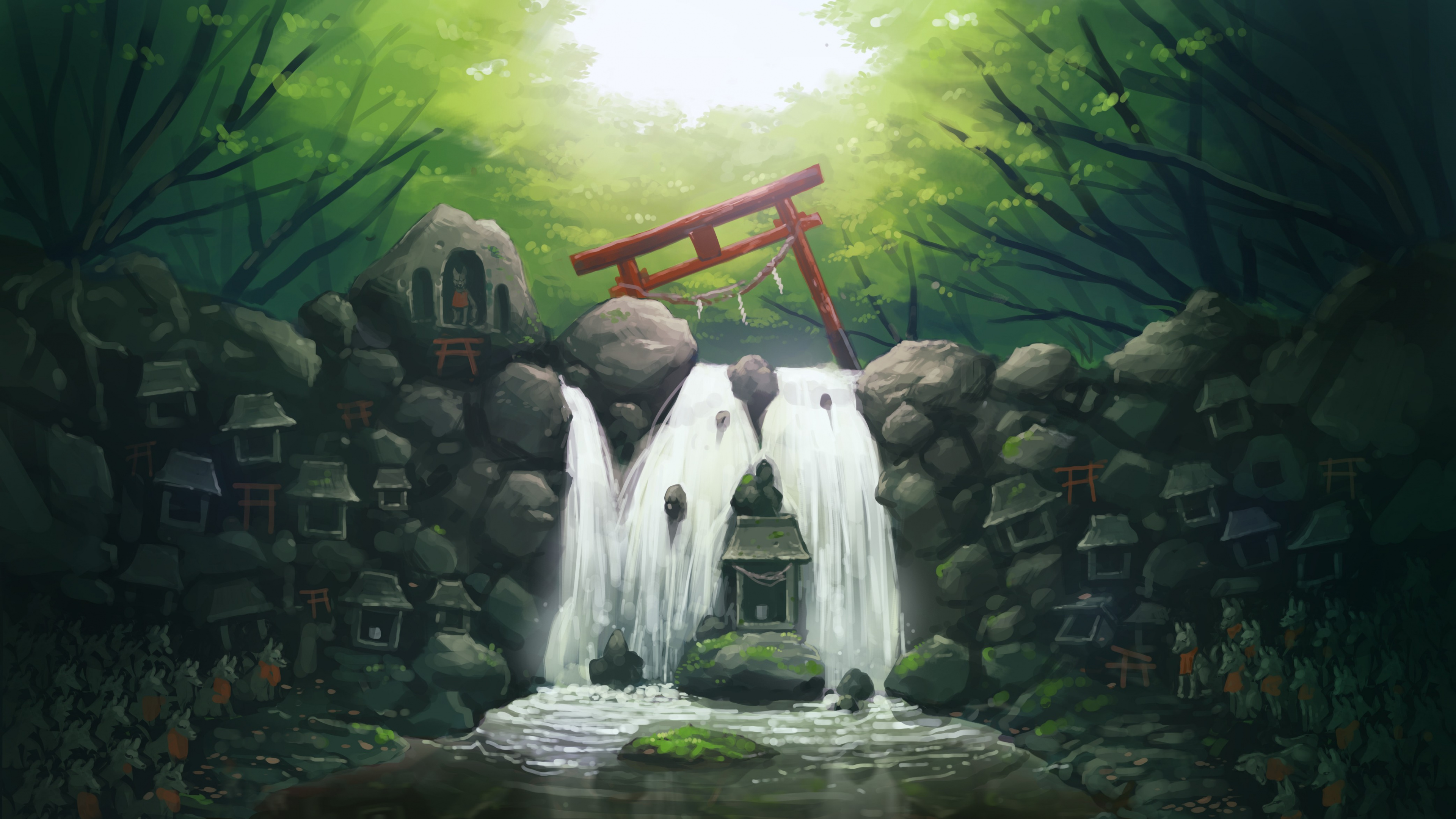 Weiße Betonstatue Auf Wasserfontäne. Wallpaper in 3840x2160 Resolution