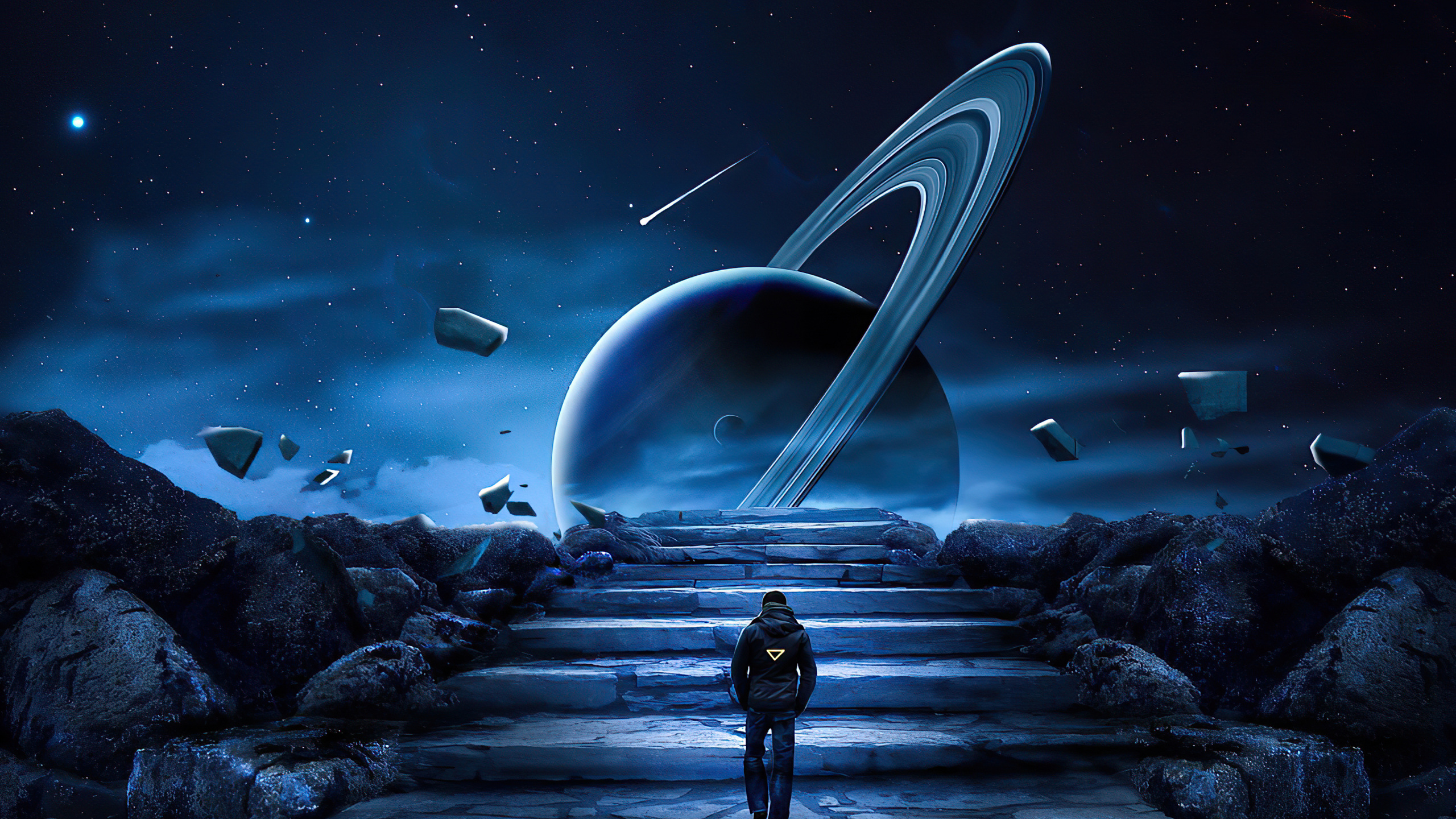 Astronauta en Saturno, Ambiente, Arte, Objeto Astronómico, Medianoche. Wallpaper in 2560x1440 Resolution