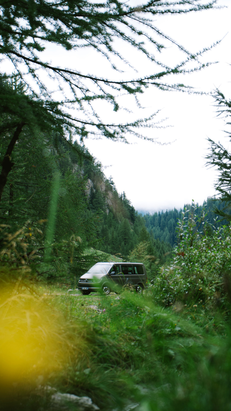 Weißes Auto Auf Grüner Wiese Tagsüber. Wallpaper in 750x1334 Resolution