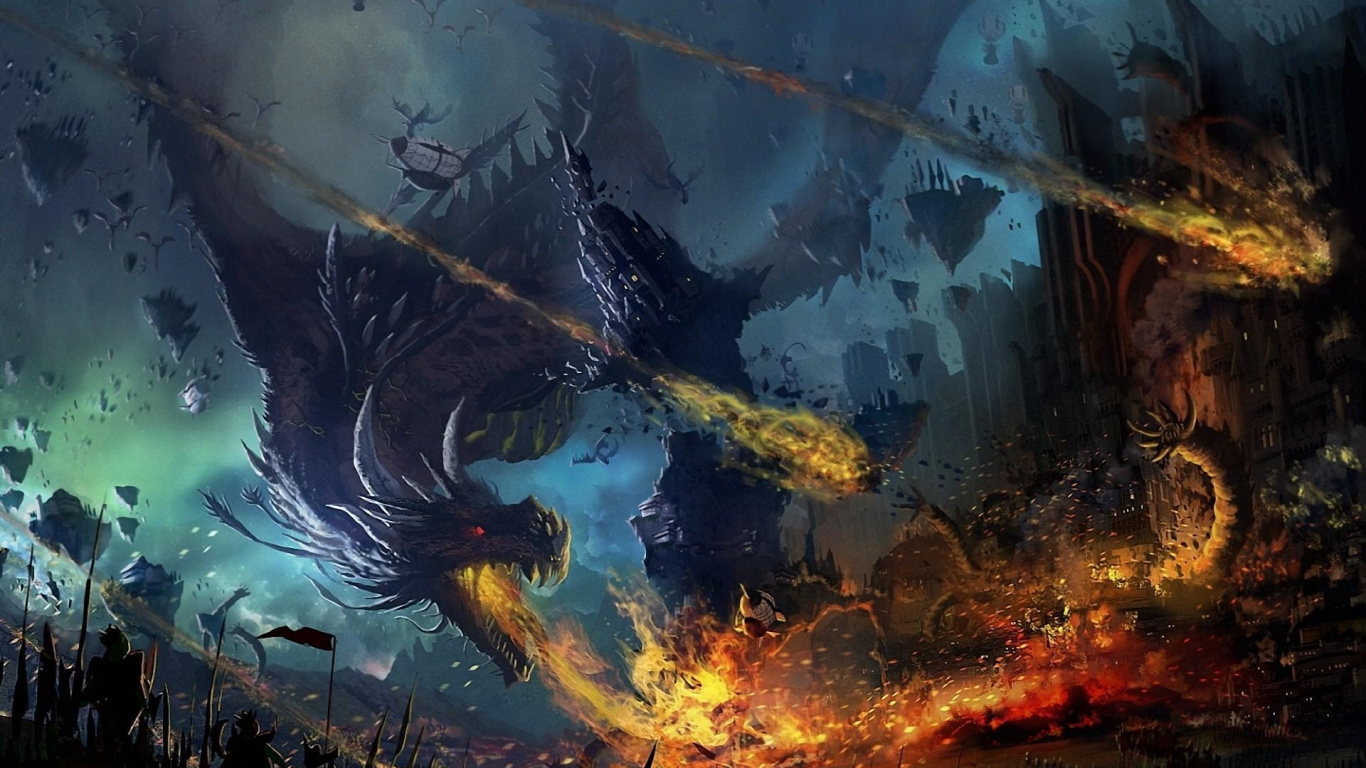 龙, 战争, Cg的艺术品, 现象, 截图 壁纸 1366x768 允许