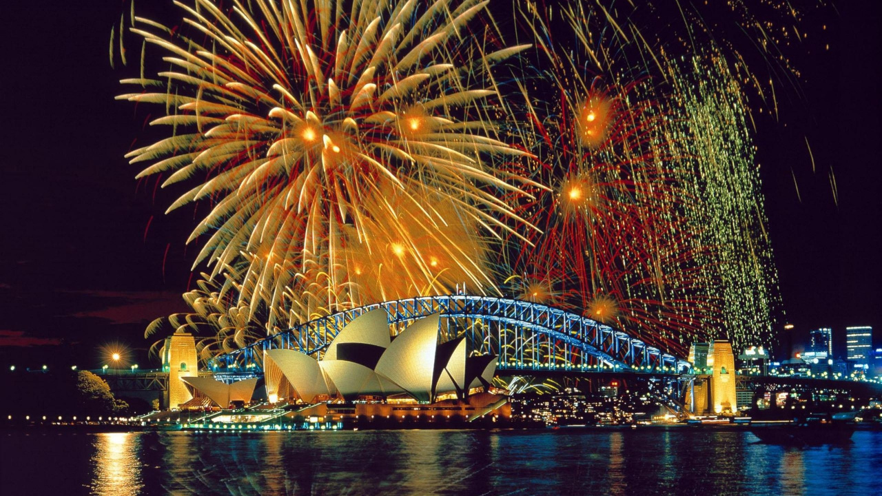 Feuerwerk Über Dem Opernhaus Von Sydney. Wallpaper in 1280x720 Resolution