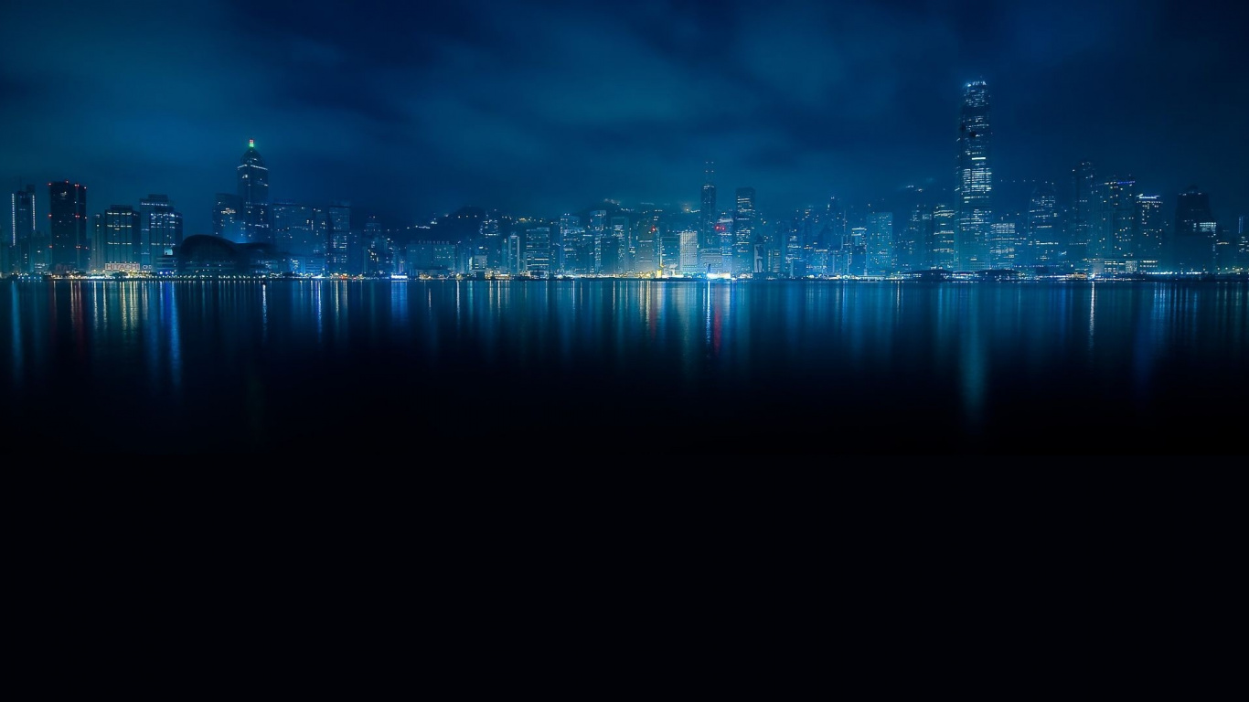 Skyline Der Stadt Bei Nacht Night. Wallpaper in 1366x768 Resolution