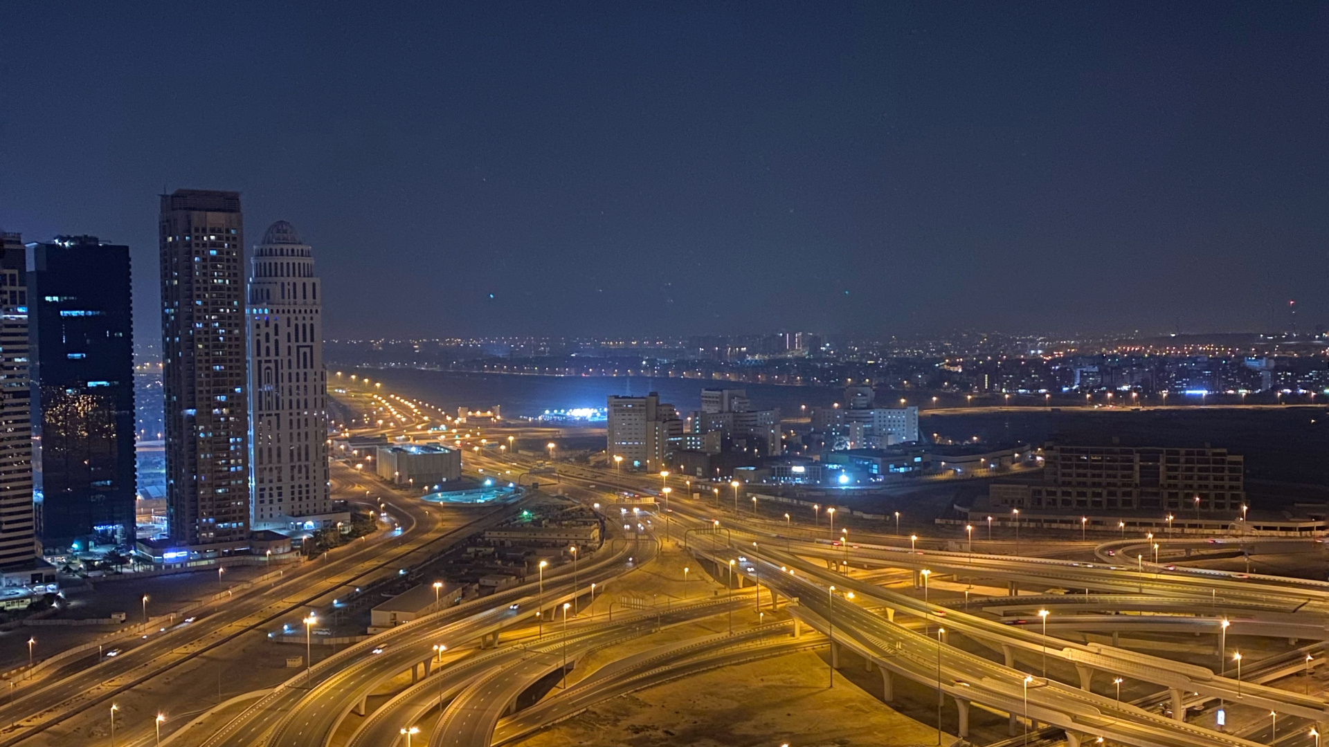Dubaï, Route, Nuit, Zone Urbaine, Infrastructure. Wallpaper in 1920x1080 Resolution