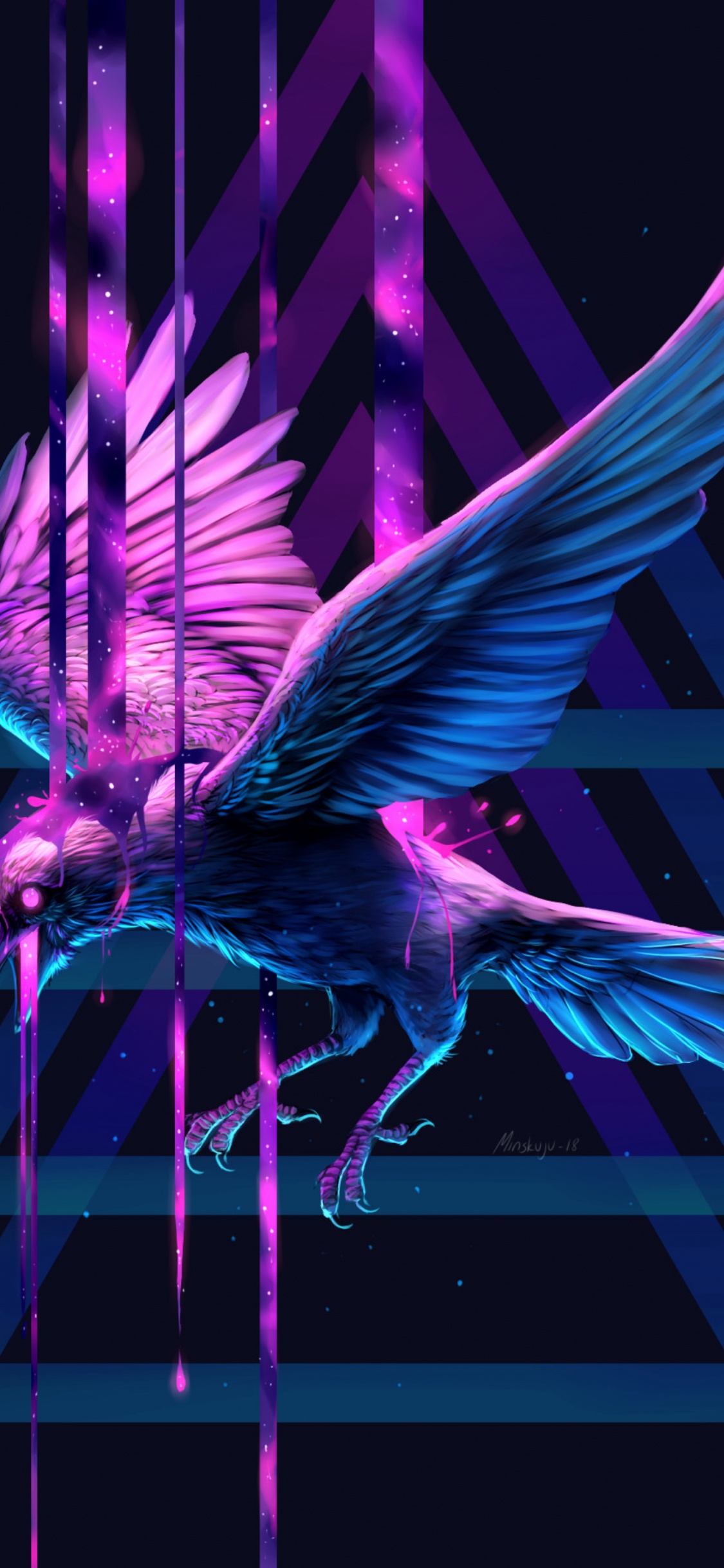 Illustration D'oiseau Violet et Bleu. Wallpaper in 1125x2436 Resolution