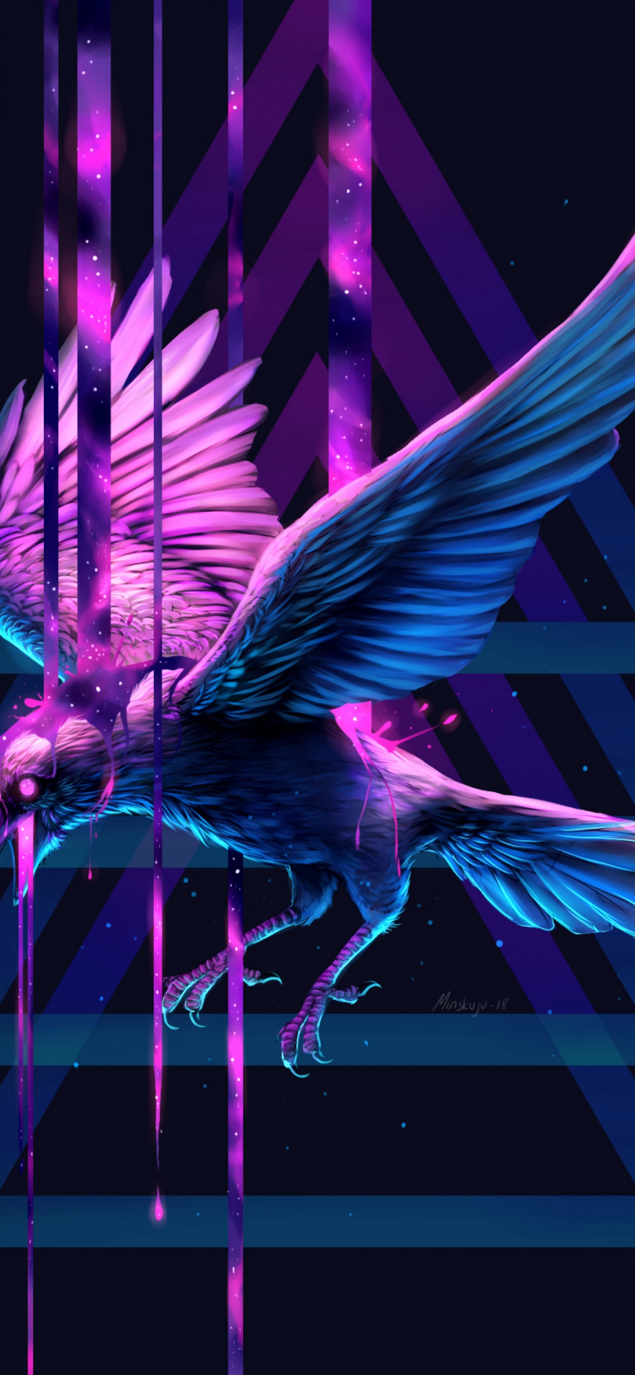 Illustration D'oiseau Violet et Bleu. Wallpaper in 1242x2688 Resolution