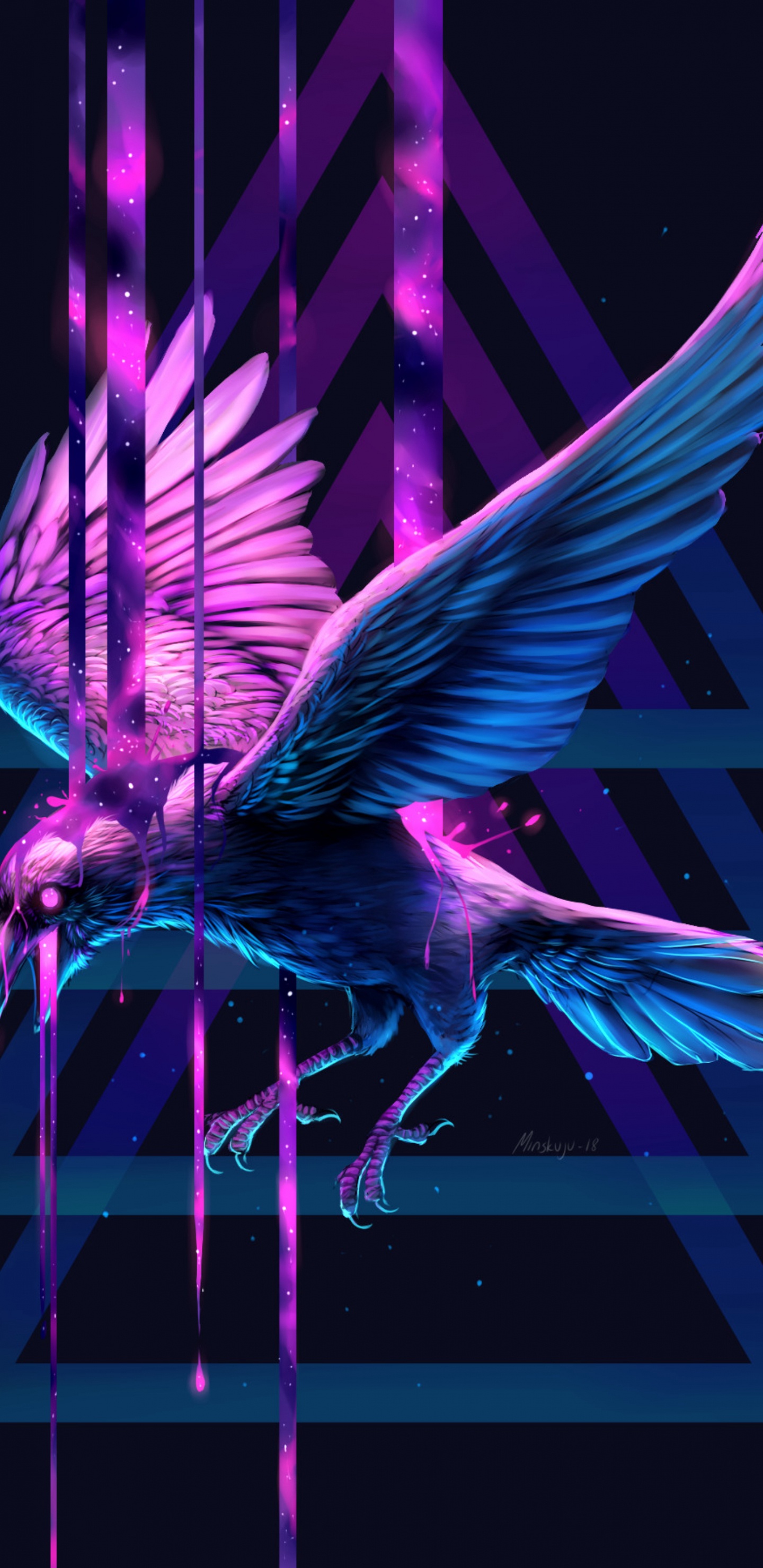 Illustration D'oiseau Violet et Bleu. Wallpaper in 1440x2960 Resolution