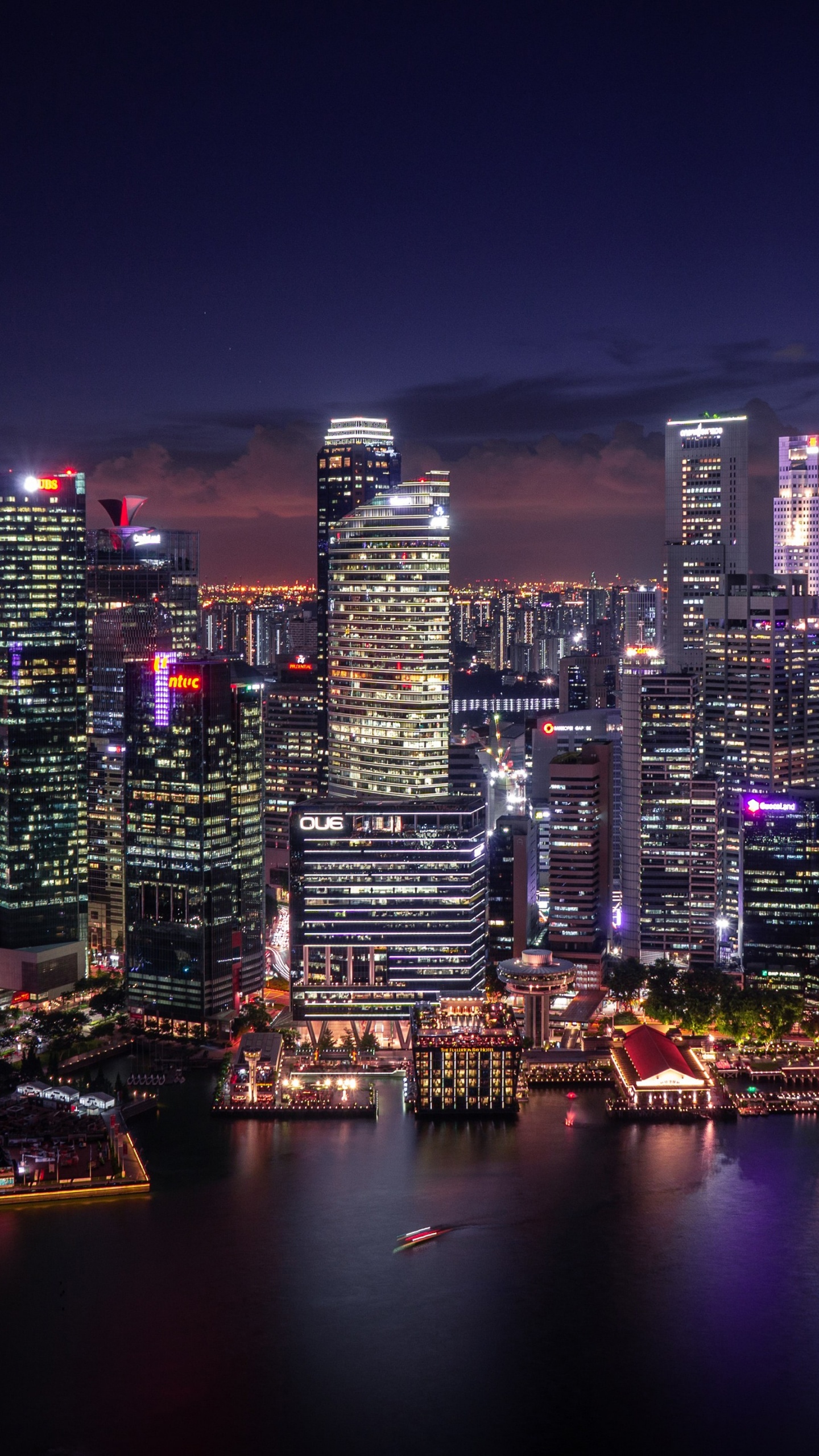 Singapore Aerial View Night, Singapore, Water, Skyscraper, Building. Wallpaper in 1440x2560 Resolution