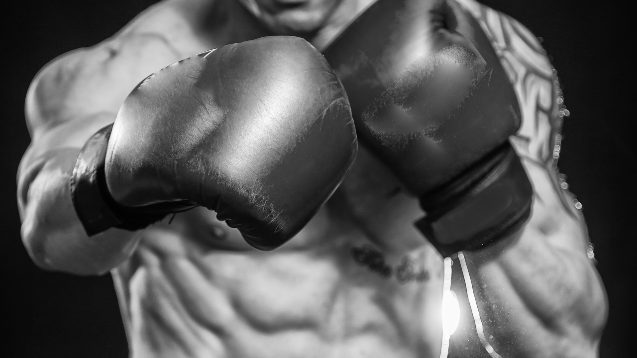 Black Leather Boxing Gloves in Grayscale. Wallpaper in 1280x720 Resolution