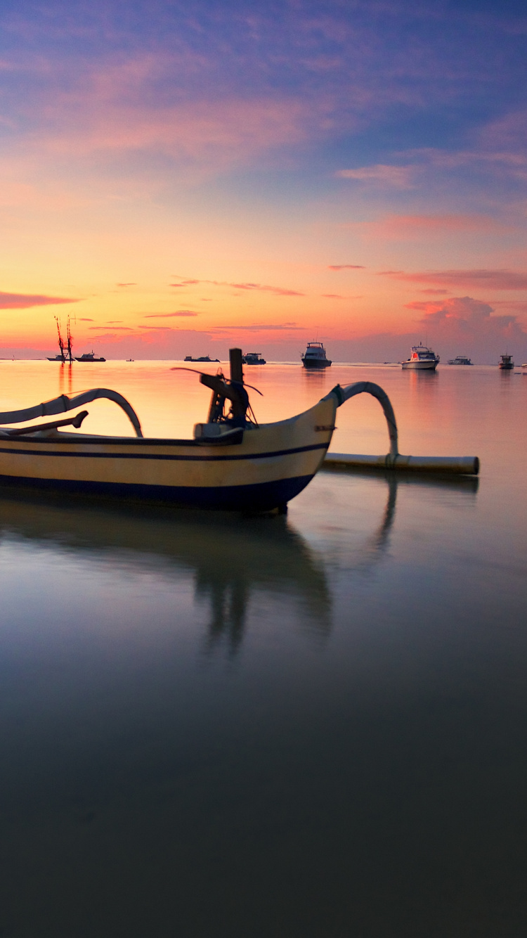 Reflection, Cloud, Water, Boat, Lake. Wallpaper in 750x1334 Resolution