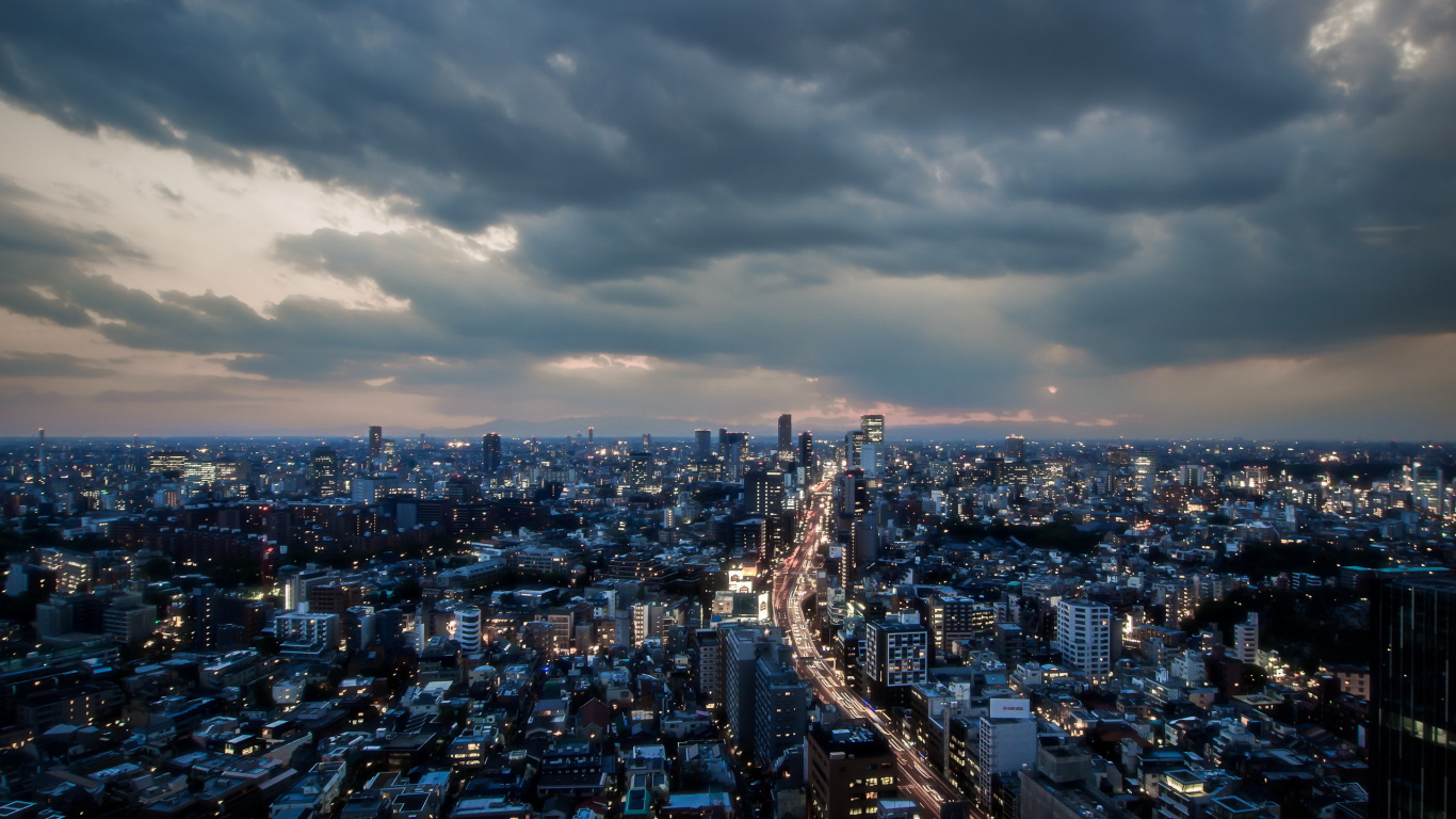 城市景观, 地平线, 日落, 城市, 大都会 壁纸 1366x768 允许