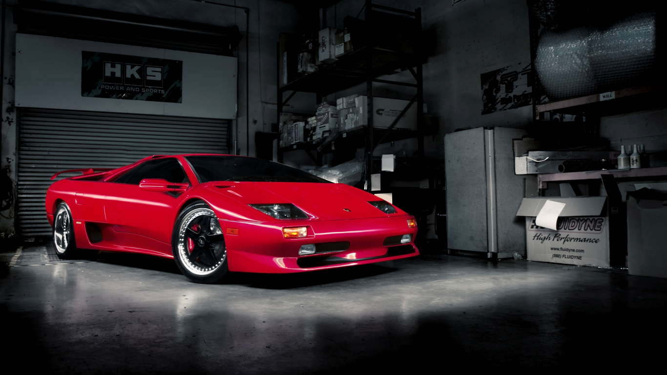 Red Ferrari 458 Italia Parked Near Building. Wallpaper in 1366x768 Resolution