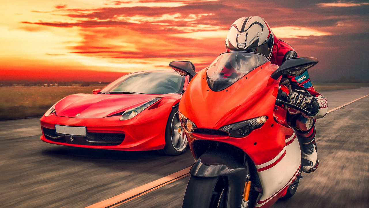 Car, Ducati, Motorrad, Tire, Cloud. Wallpaper in 1280x720 Resolution