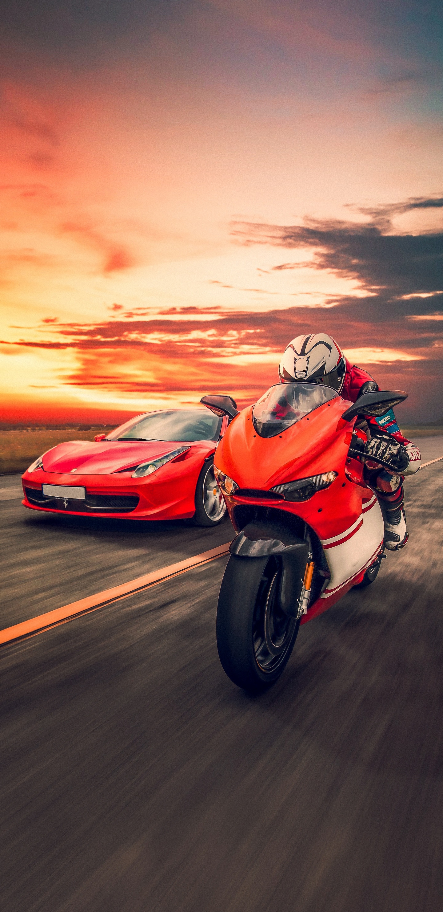 Car, Ducati, Motorrad, Tire, Cloud. Wallpaper in 1440x2960 Resolution