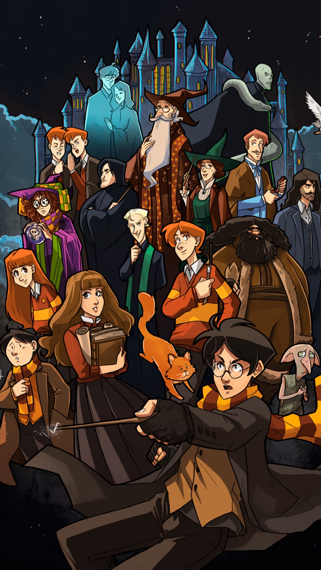 Harry Potter, El Profesor Severus Snape, Ron Weasley, Luna Lovegood, Angelina Johnson. Wallpaper in 1080x1920 Resolution