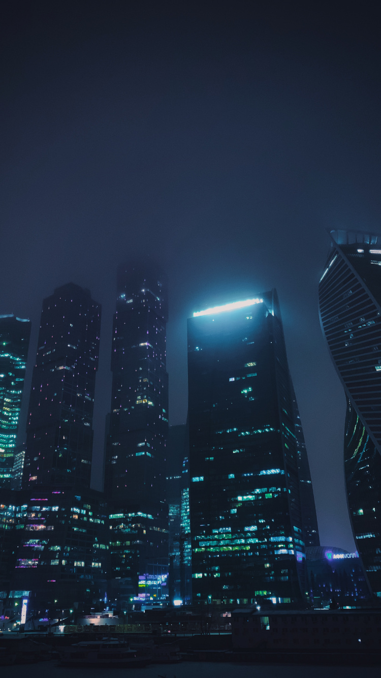 Immeubles de Grande Hauteur Pendant la Nuit. Wallpaper in 750x1334 Resolution