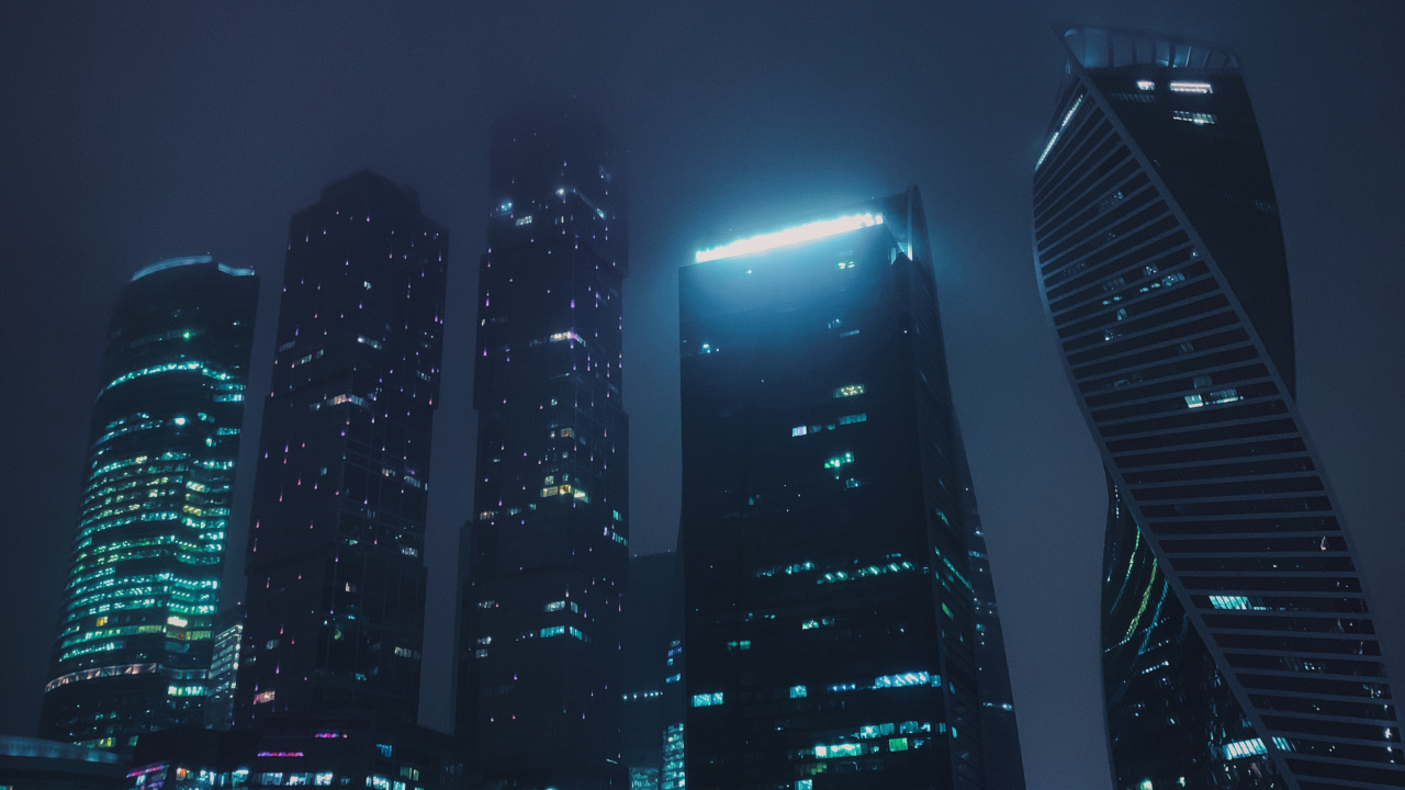 High Rise Buildings During Night Time. Wallpaper in 1280x720 Resolution