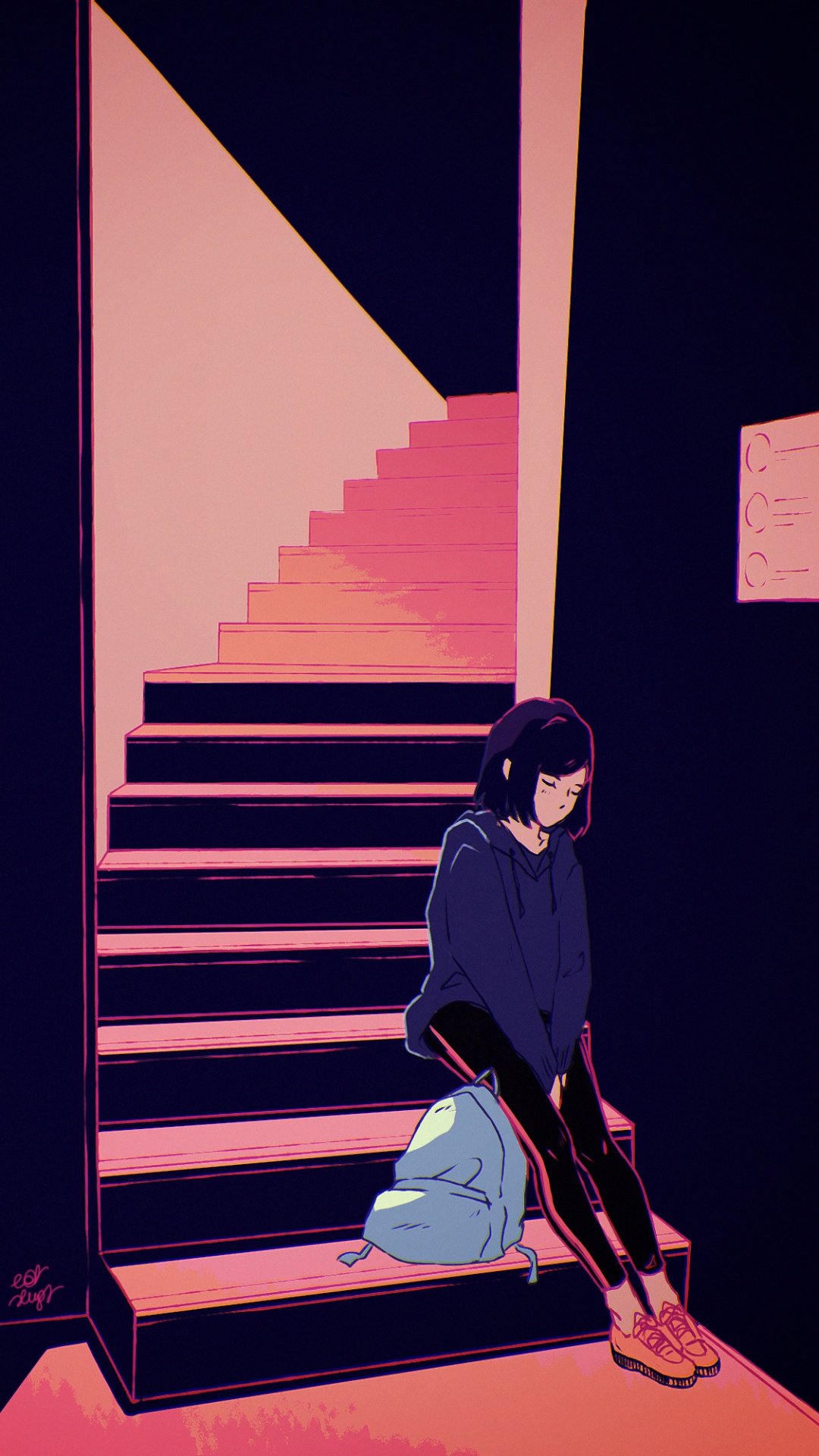 Mujer en Camisa de Manga Larga Negra y Pantalón Negro Sentado en Las Escaleras. Wallpaper in 1080x1920 Resolution