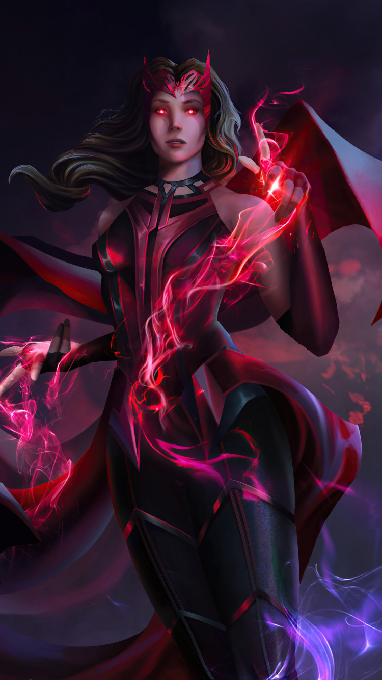 Wanda Maximoff, Wandavision, Vision, Marvel Comics, Superhero. Wallpaper in 750x1334 Resolution