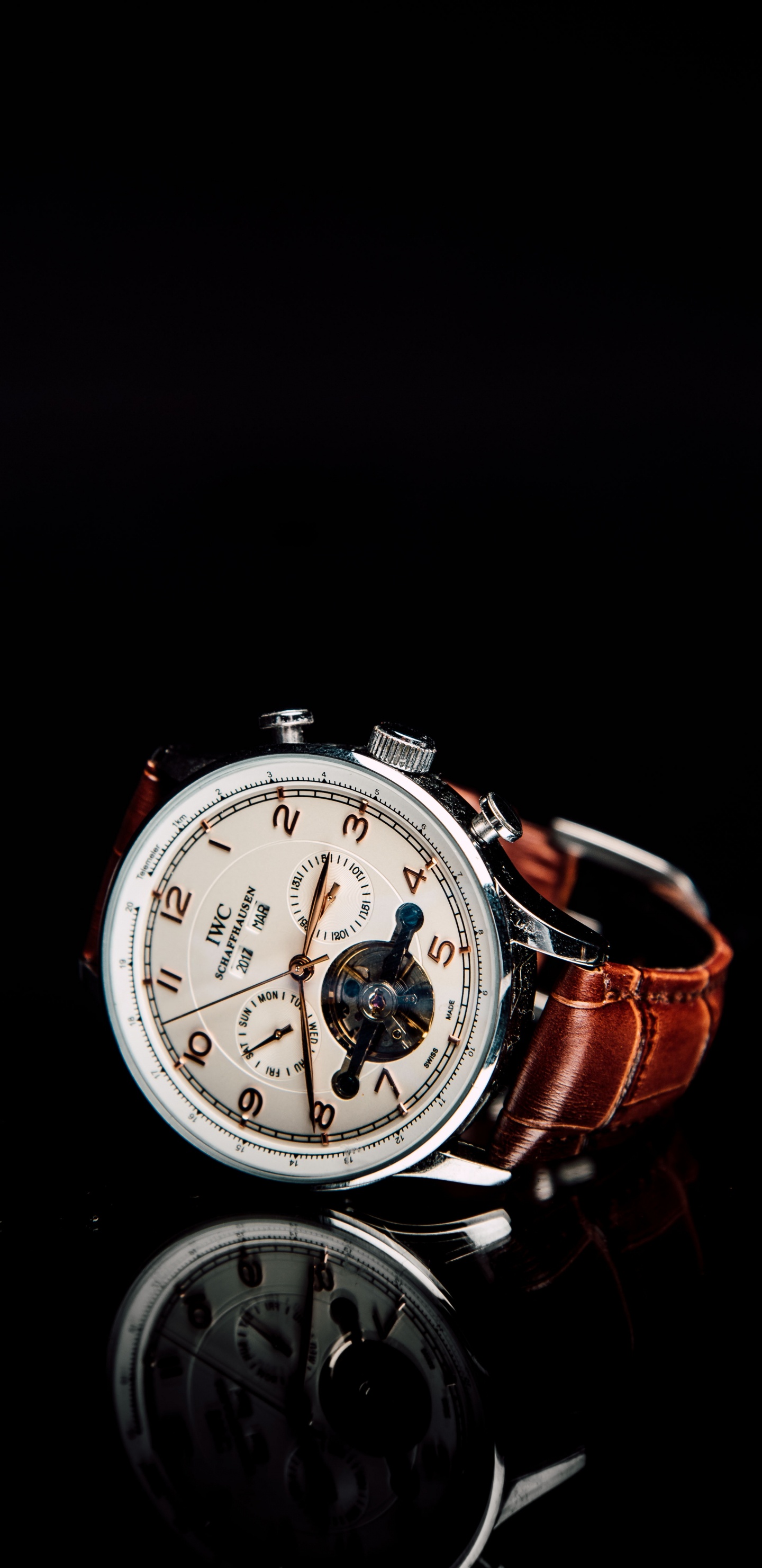 Silver and Red Chronograph Watch. Wallpaper in 1440x2960 Resolution