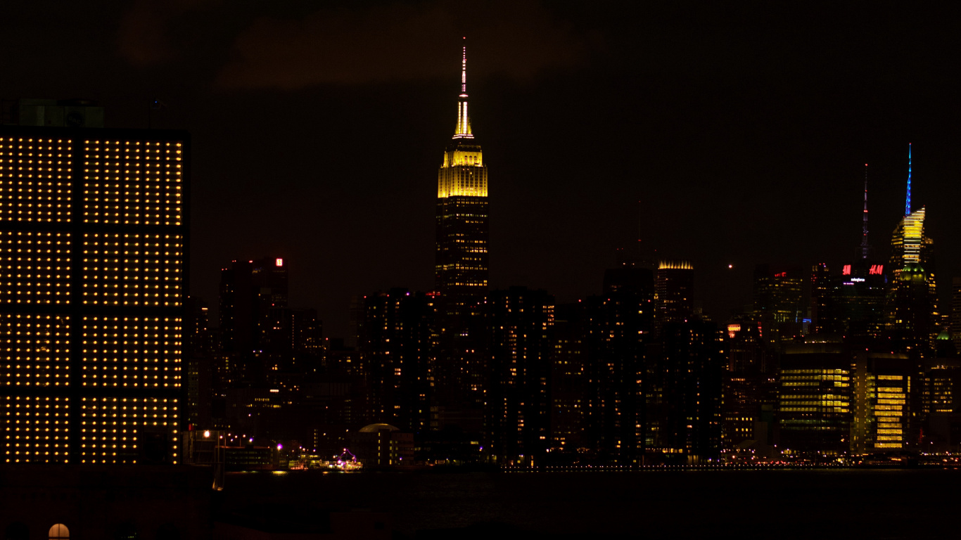 City Skyline During Night Time. Wallpaper in 1366x768 Resolution