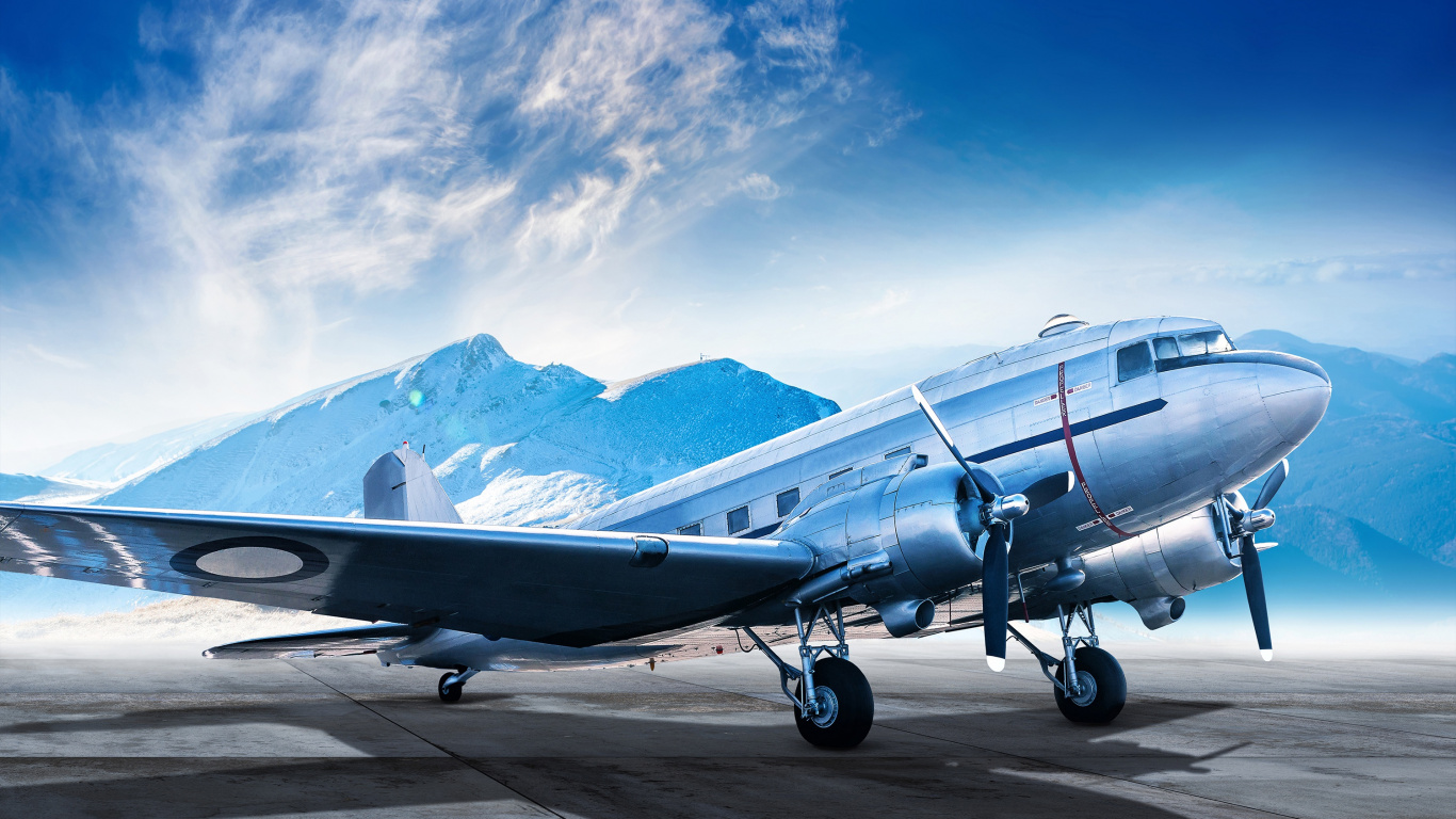 Avion Bleu à L'aéroport Pendant la Journée. Wallpaper in 1366x768 Resolution