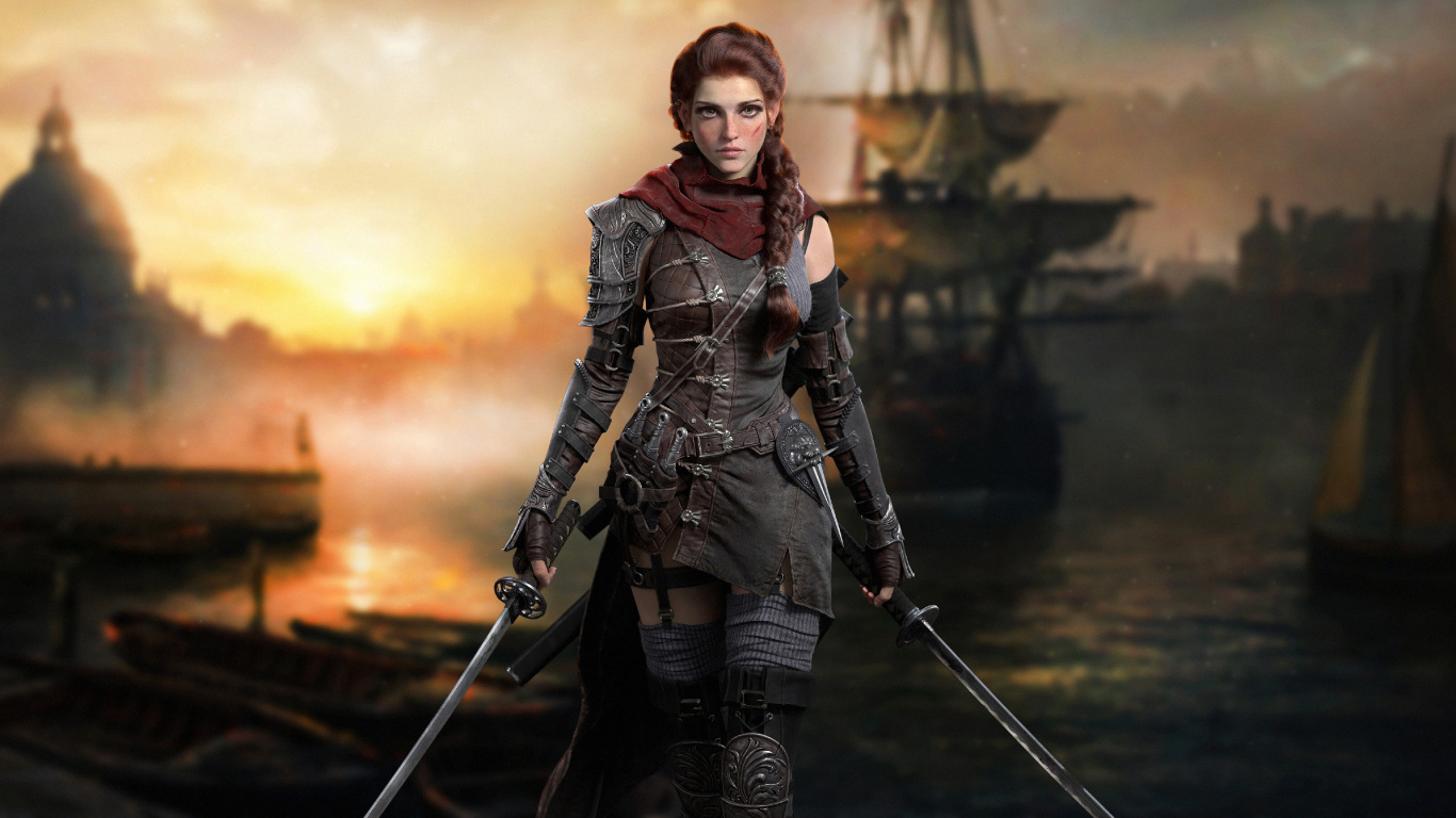 Piratenmädchen, Piraterie, Kunst, Digitale Kunst, Kunstwerk. Wallpaper in 1366x768 Resolution