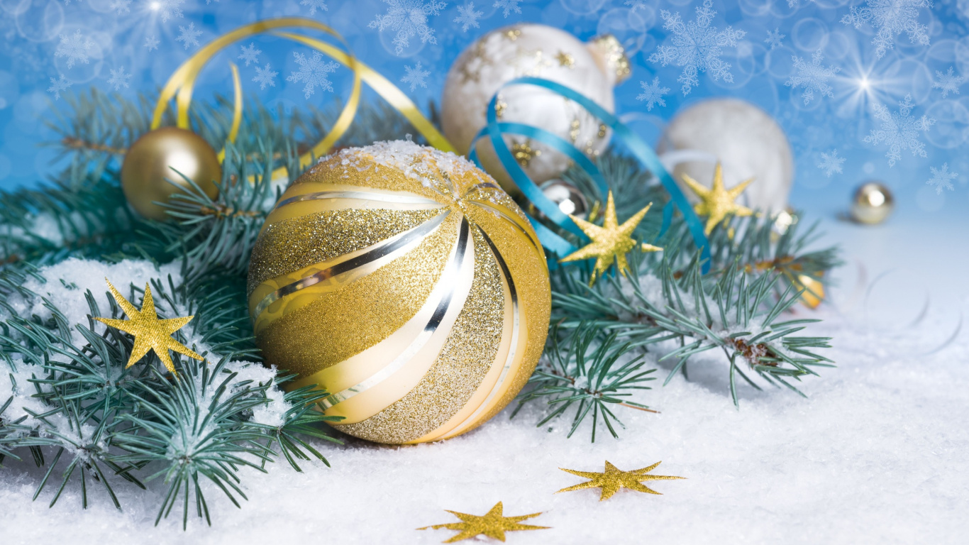 New Year, Christmas Day, Christmas Ornament, Holiday, Christmas. Wallpaper in 1366x768 Resolution