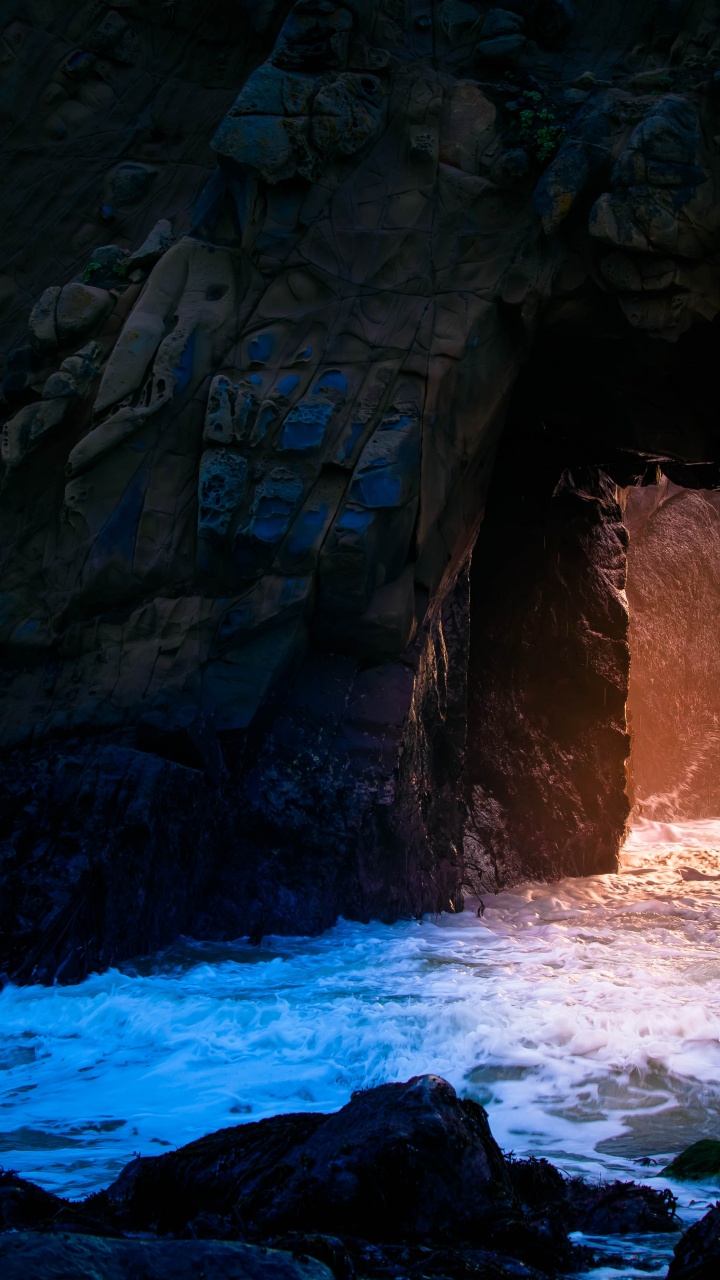 Sea Cave, Formation, Underground Lake, Water, Darkness. Wallpaper in 720x1280 Resolution