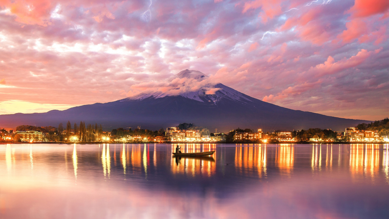 Reflexion, Natur, Cloud, Afterglow, Sonnenuntergang. Wallpaper in 1366x768 Resolution