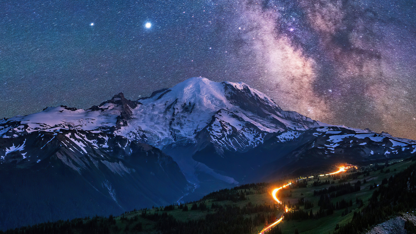 Milchstraße, Mount Saint Helens, Galaxy, Atmosphäre, Licht. Wallpaper in 1366x768 Resolution