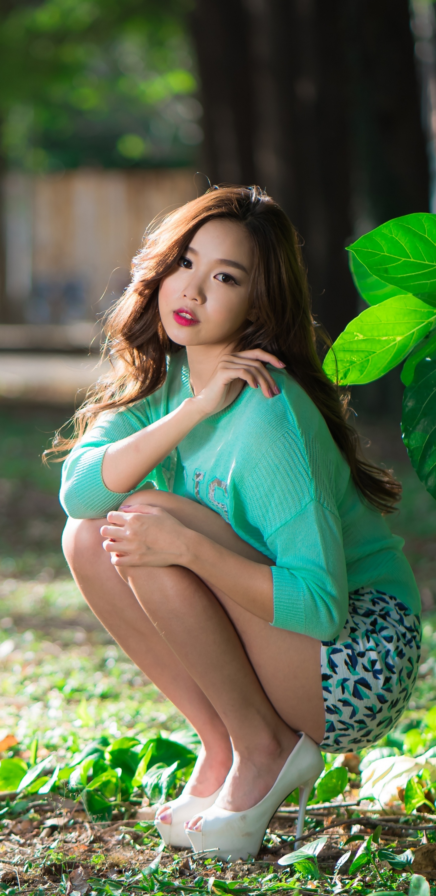 Green, Beauty, Tree, Grass, Model. Wallpaper in 1440x2960 Resolution