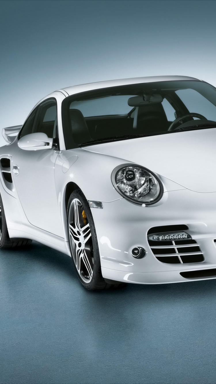 Porsche 911 Blanche Sur Fond Gris. Wallpaper in 750x1334 Resolution